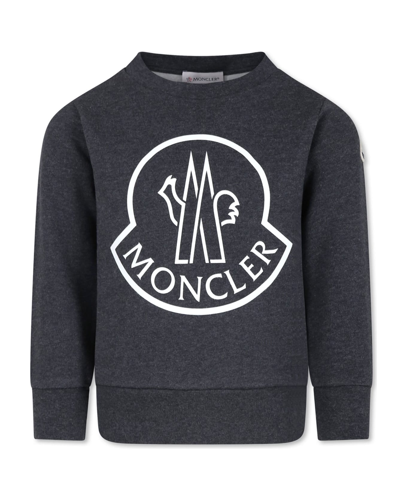 Moncler 다크 그레이 크루 넥 스웨트 셔츠 위드 맥시 로고