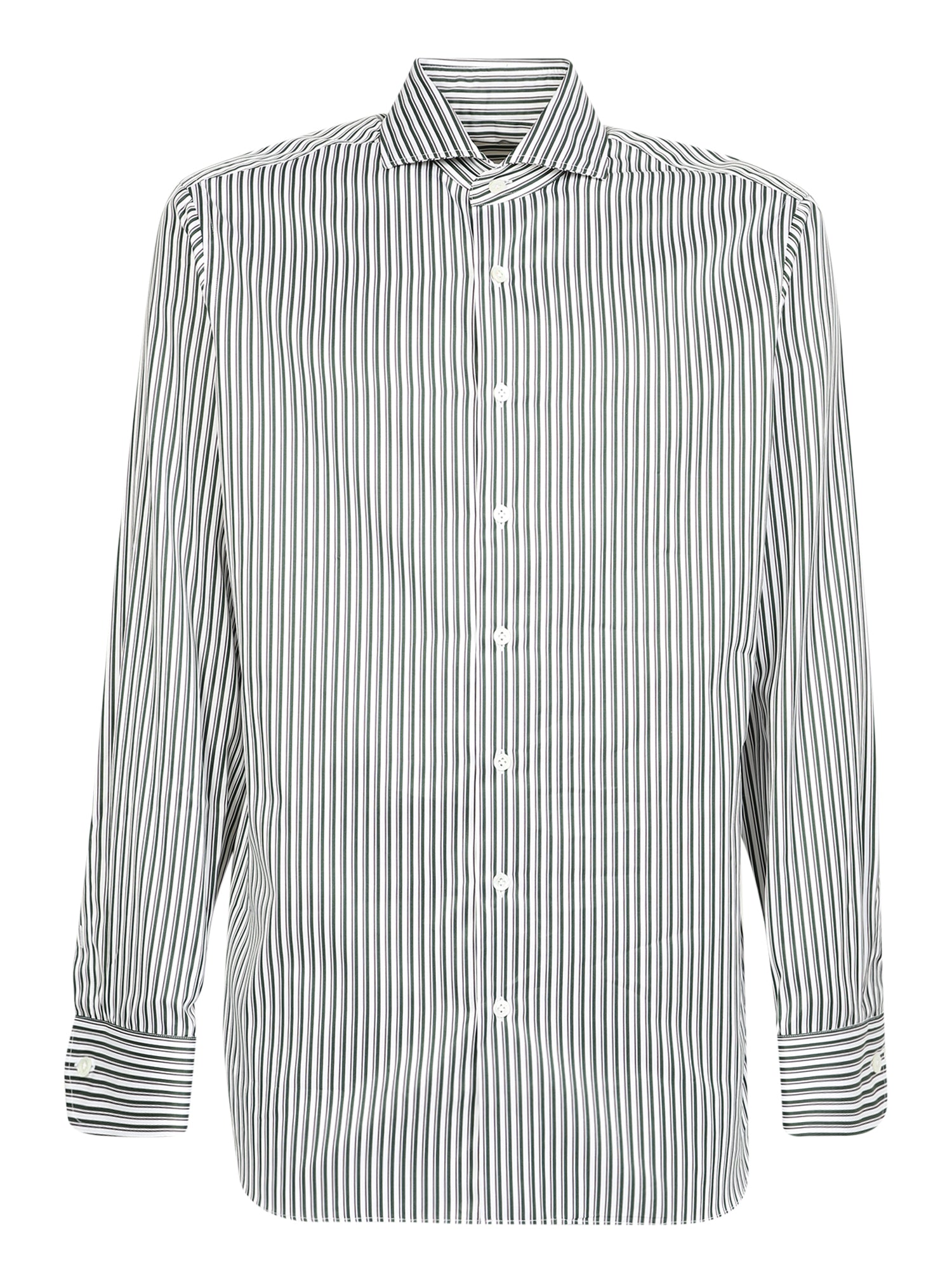 LARDINI 스트라이프 프린트 셔츠 그린 and 화이트
