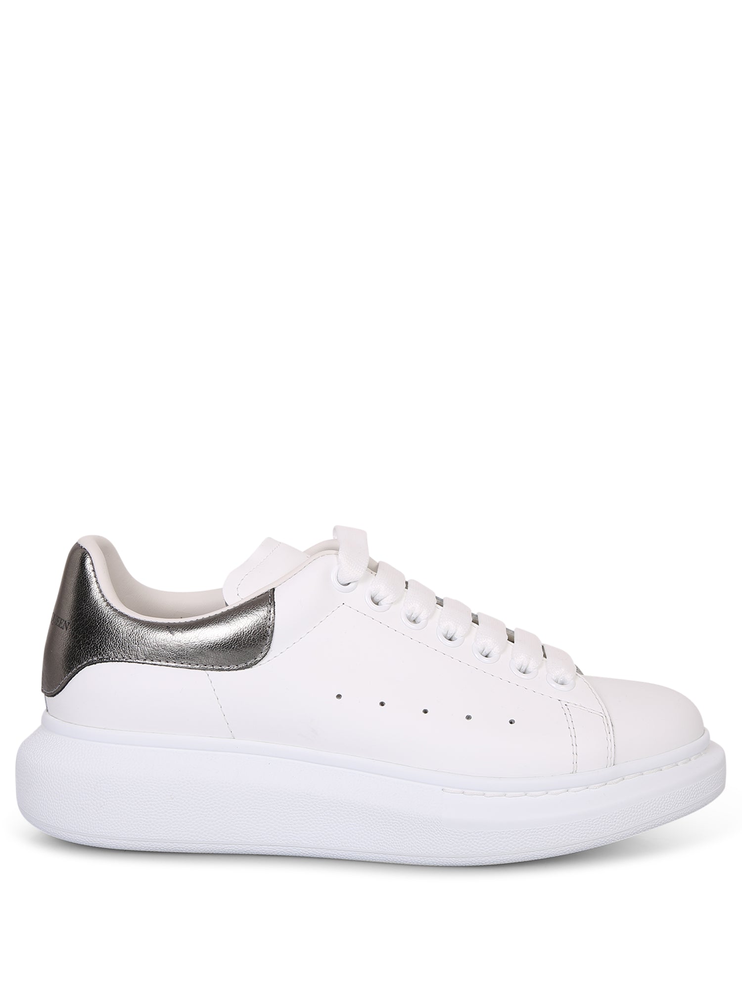 ALEXANDER MCQUEEN 화이트 and 메탈릭 블랙 레더 오버사이즈 스니커즈