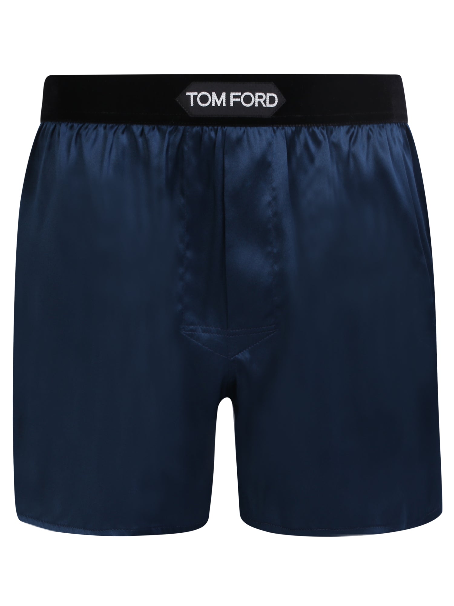 TOM FORD 로고 웨이스트 실크 쇼츠 박서 블루