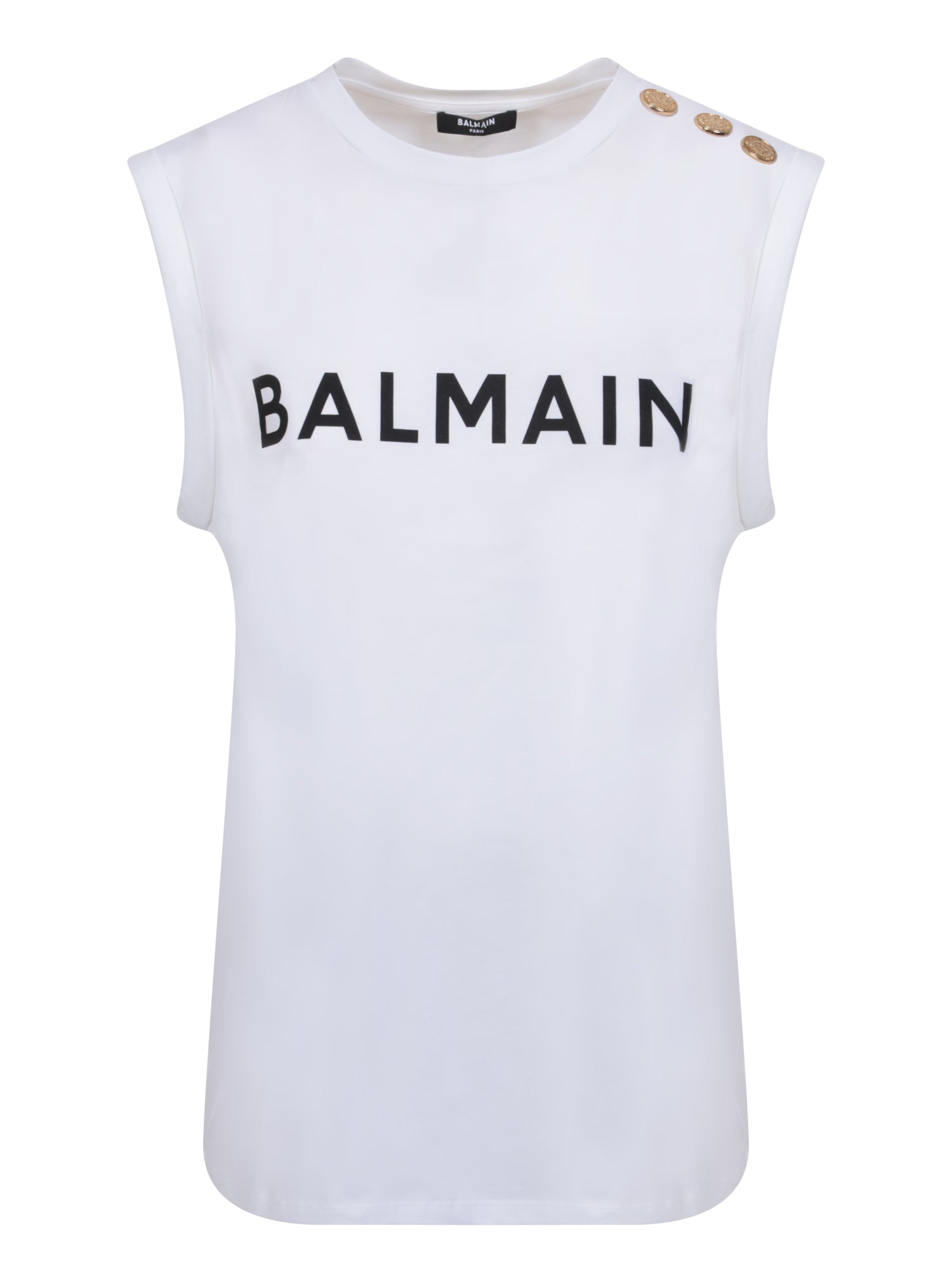 BALMAIN 캡 슬리브 화이트 티셔츠