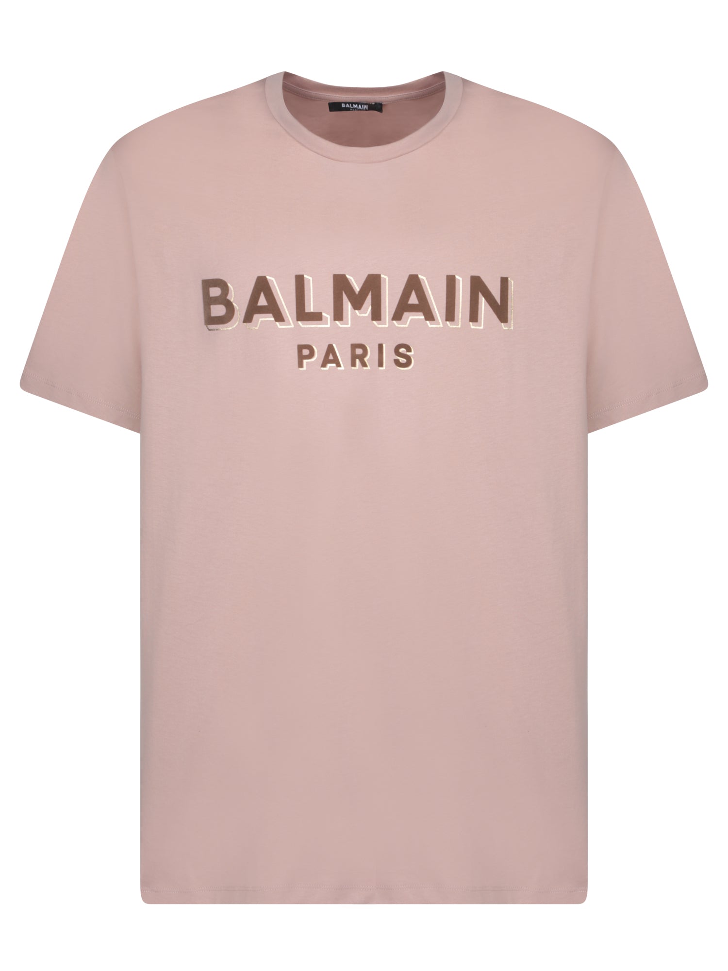 BALMAIN 플록 and Foil 베이지 티셔츠