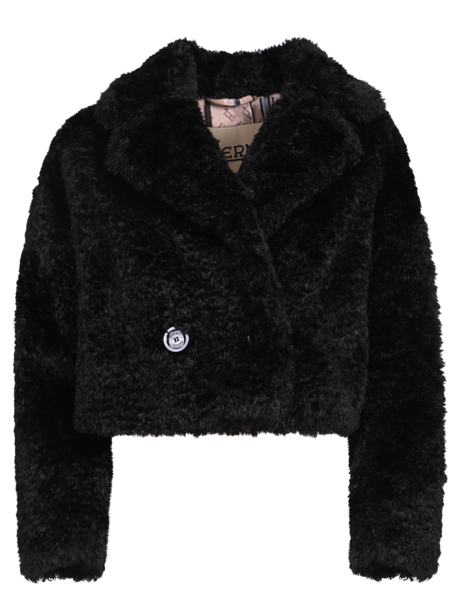 HERNO Fauxfur 크롭 자켓 블랙