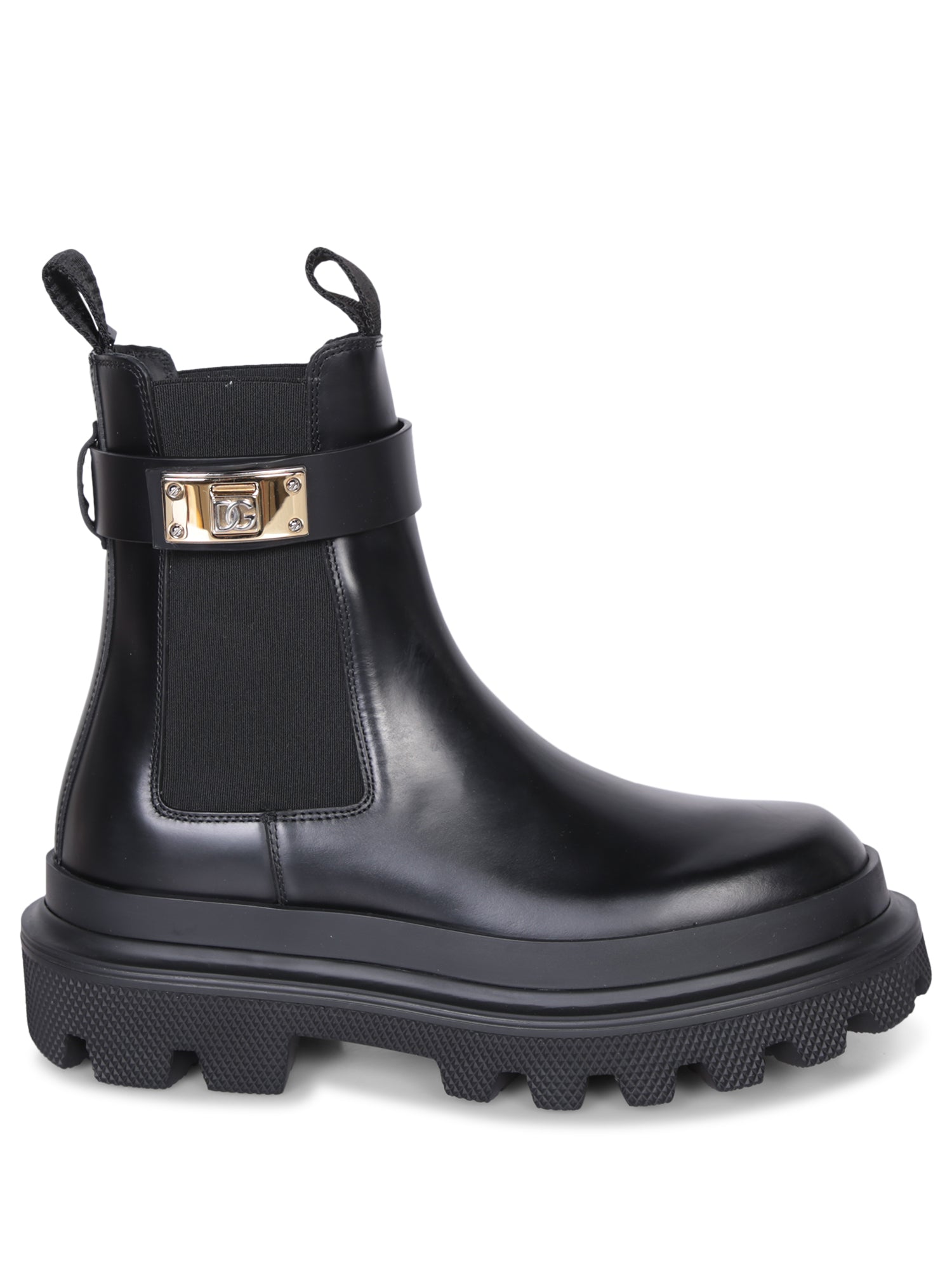 DOLCE  GABBANA 레더 블랙 앵클 부츠