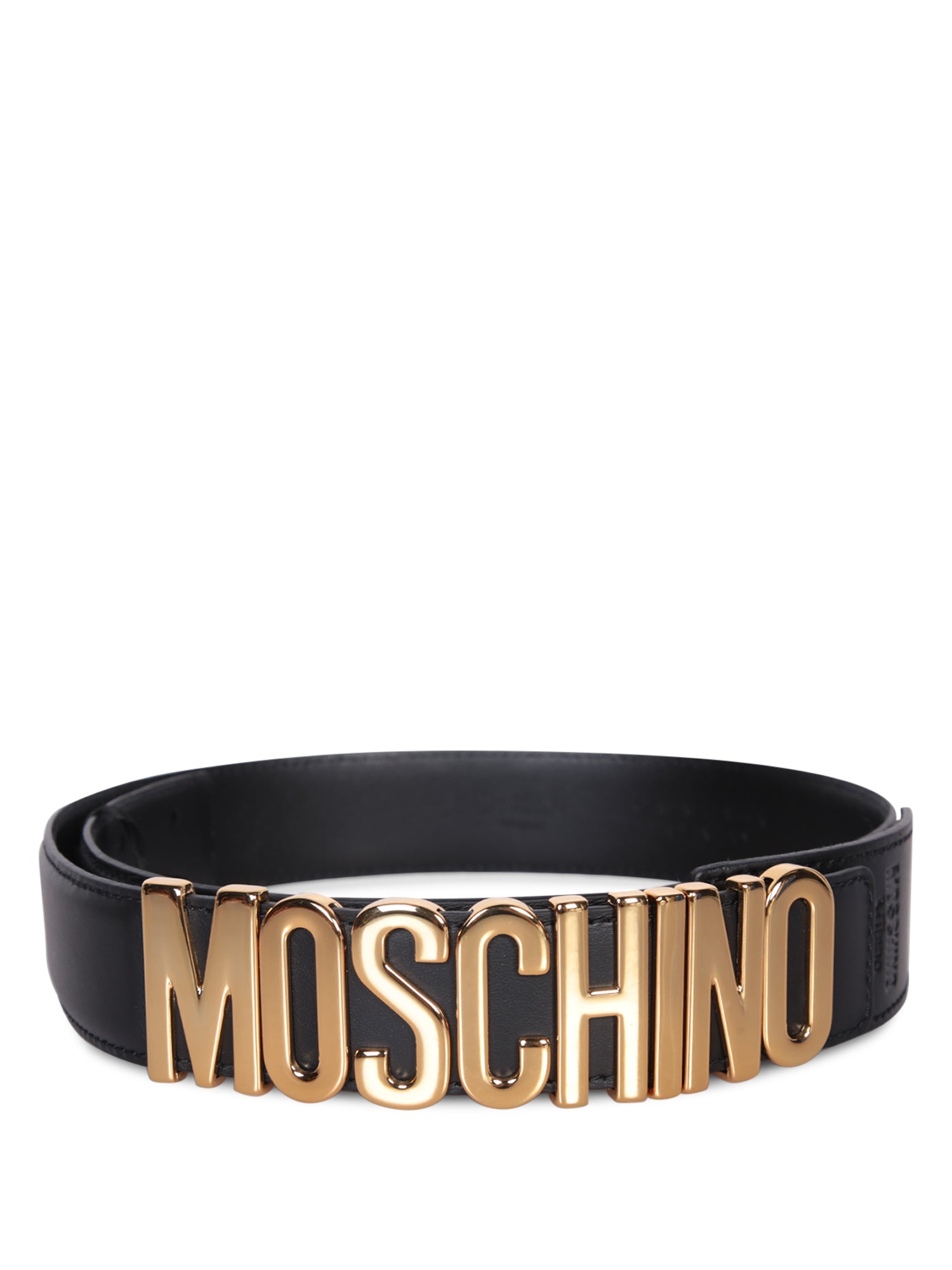 MOSCHINO 골드 로고 블랙 벨트