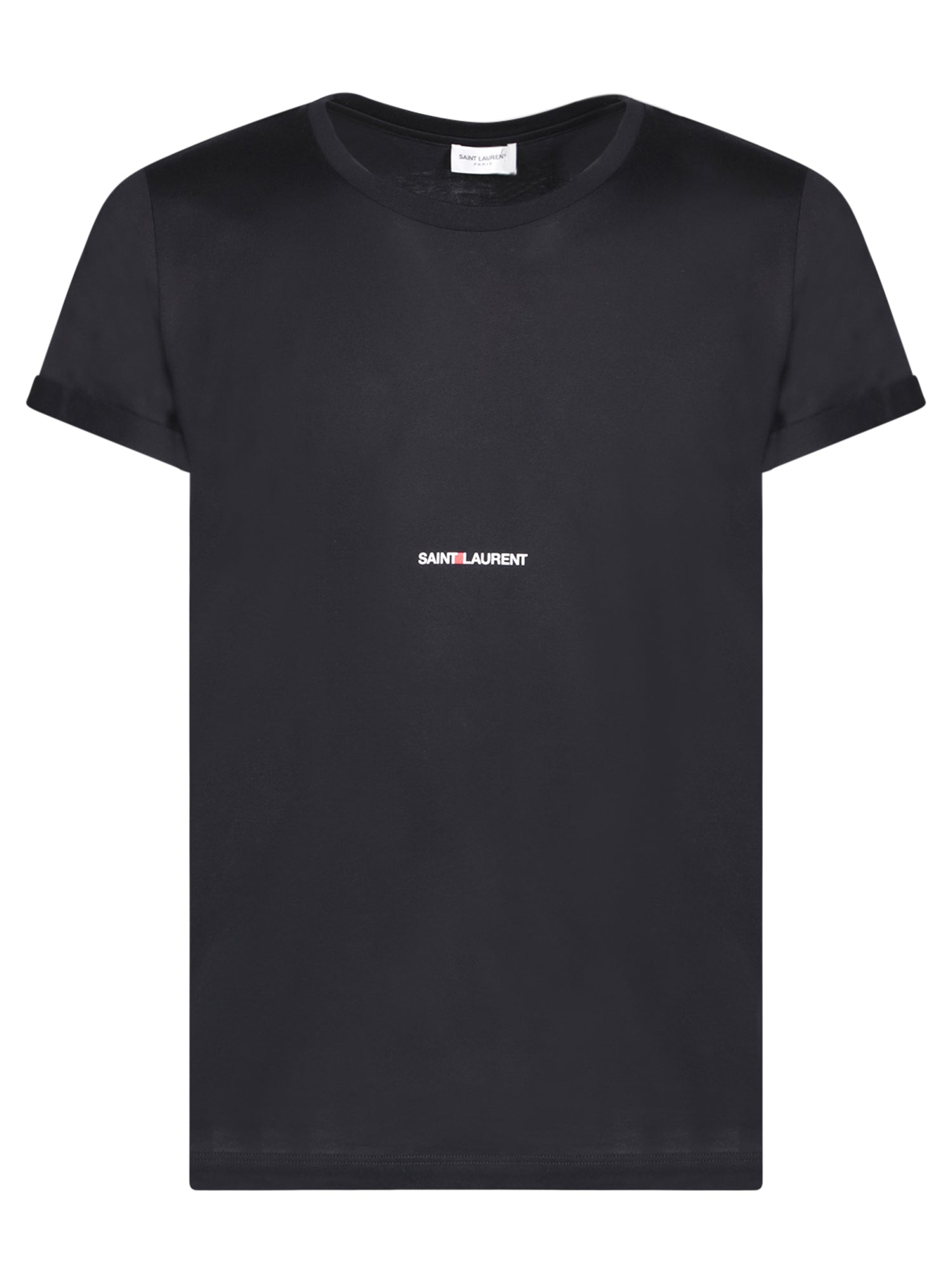 SAINT LAURENT Col Rond 마이크로 로고 블랙 티셔츠