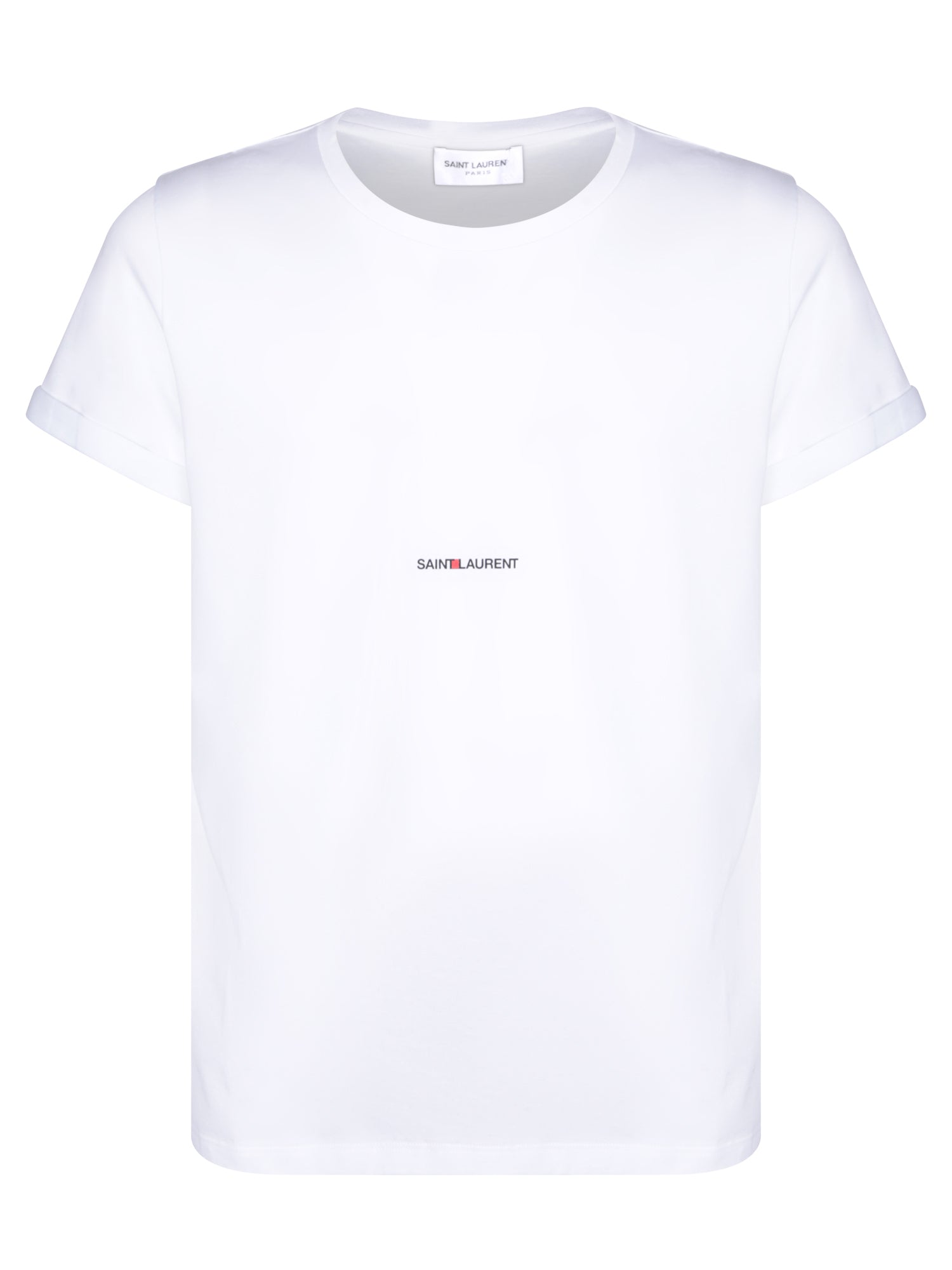 SAINT LAURENT Col Rond 마이크로 로고 화이트 티셔츠