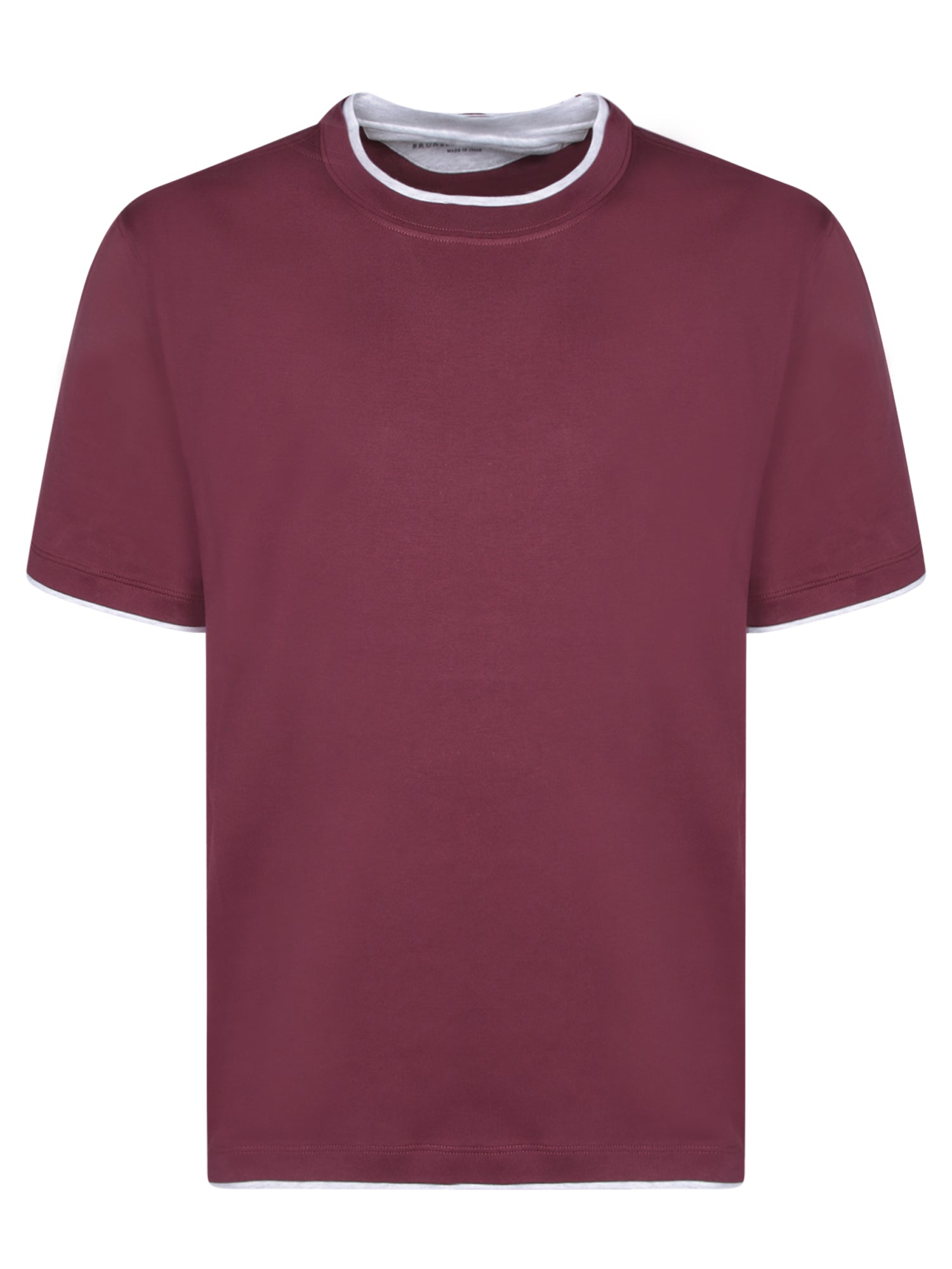 BRUNELLO CUCINELLI Contrasting edges bordeaux 티셔츠
