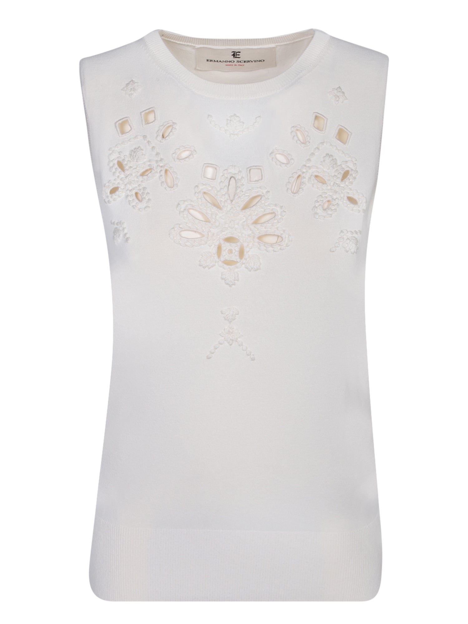 ERMANNO SCERVINO 화이트 Macramé 니트 탑 by ERMANNO SCERVINO