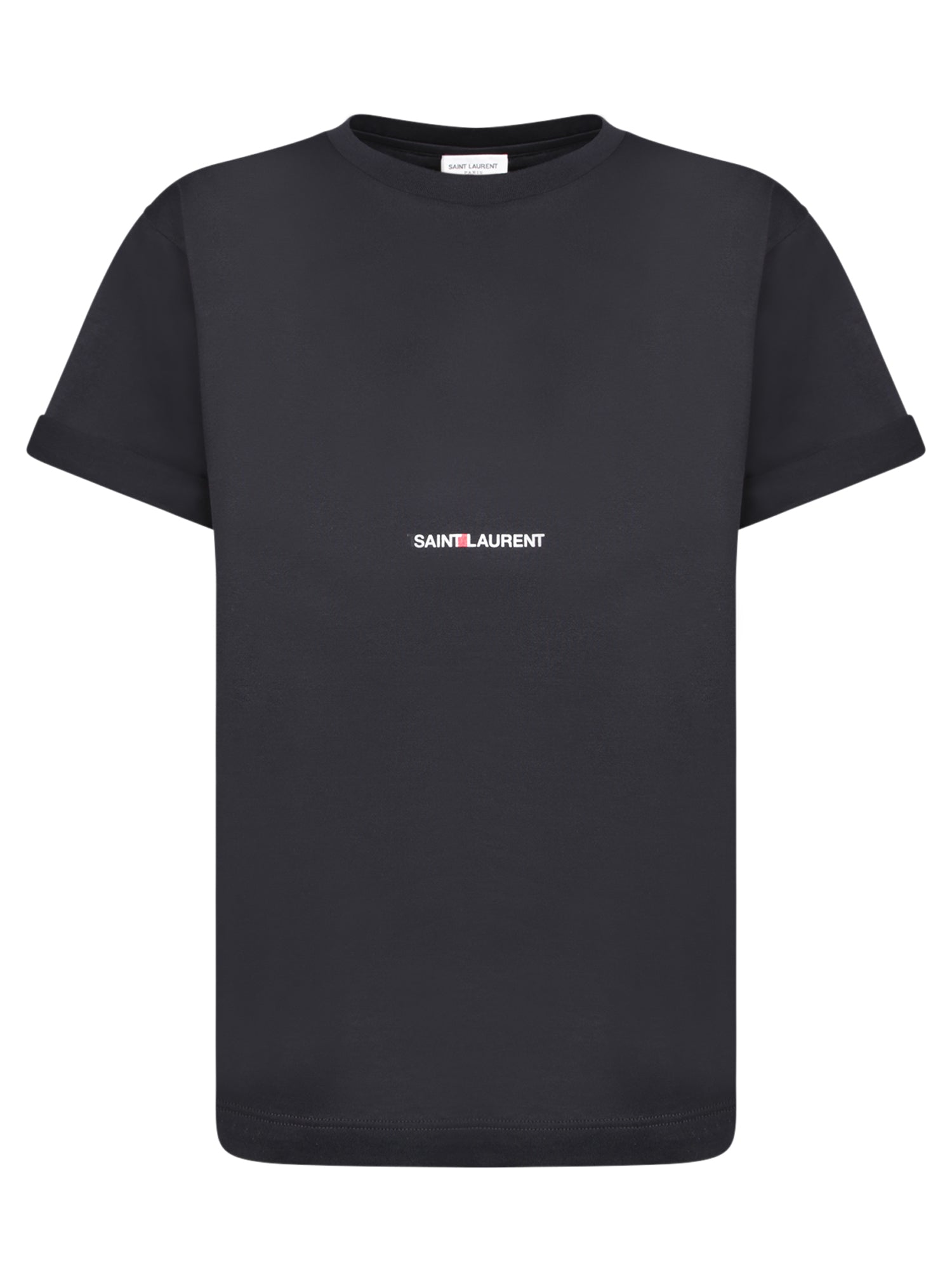 SAINT LAURENT 보이프렌드 로고 블랙 티셔츠