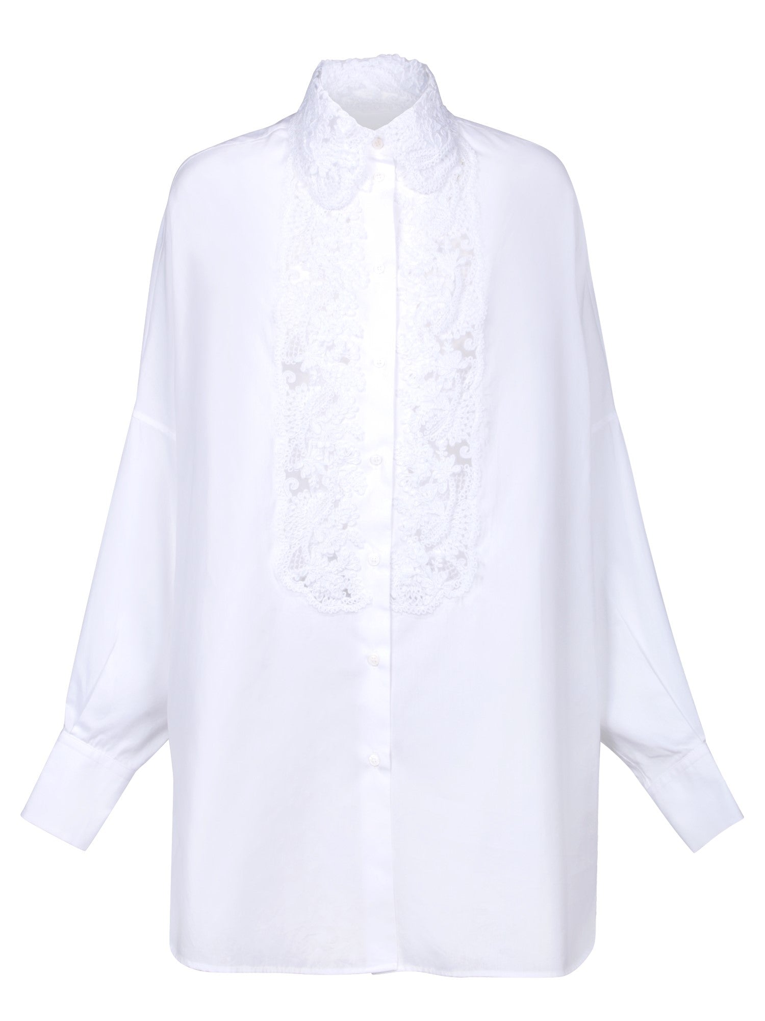 ERMANNO SCERVINO 화이트 포플린 레이스 디테일 오버셔츠