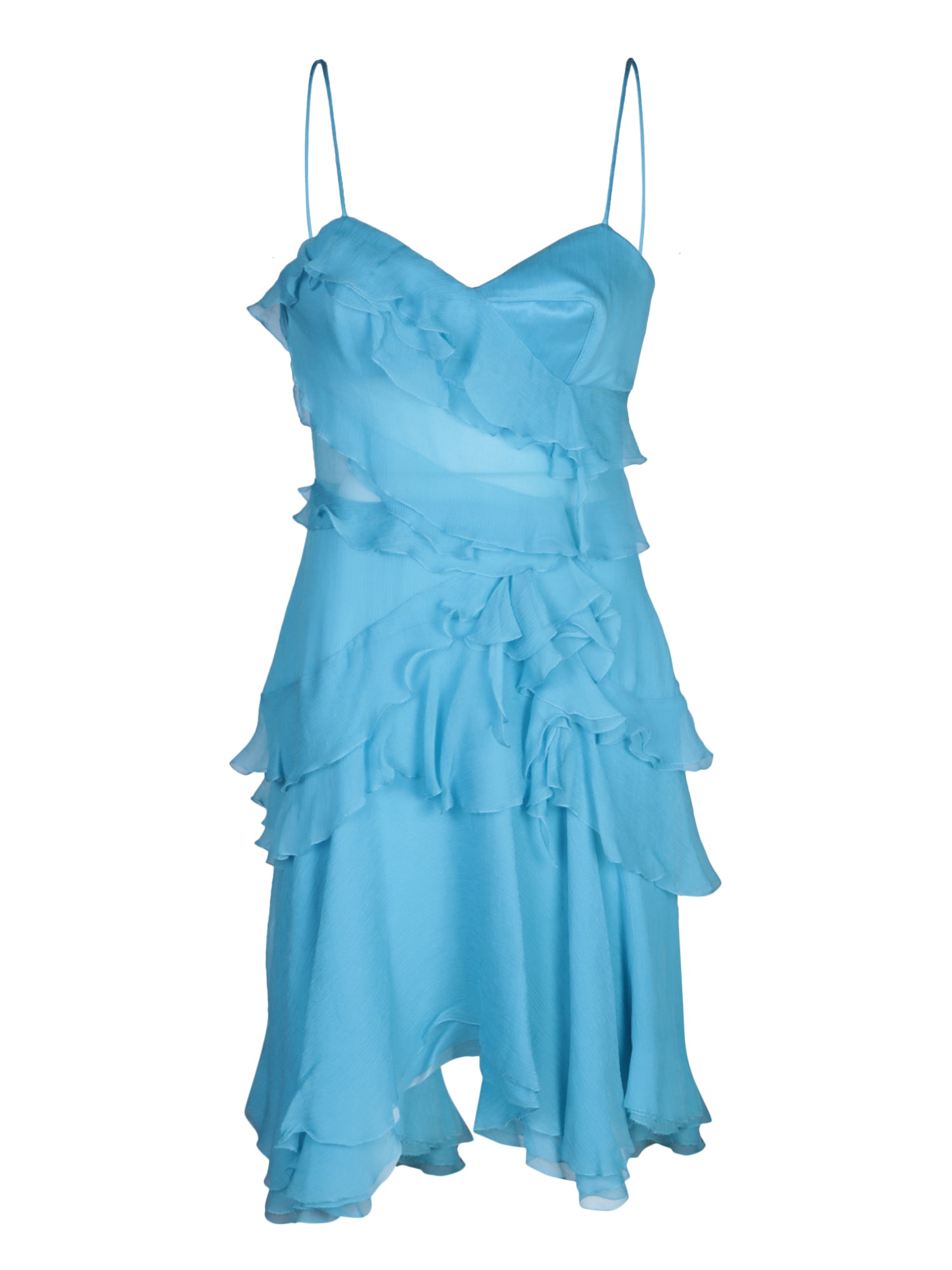 ERMANNO SCERVINO 블루 실크 미니 드레스 위드 러플