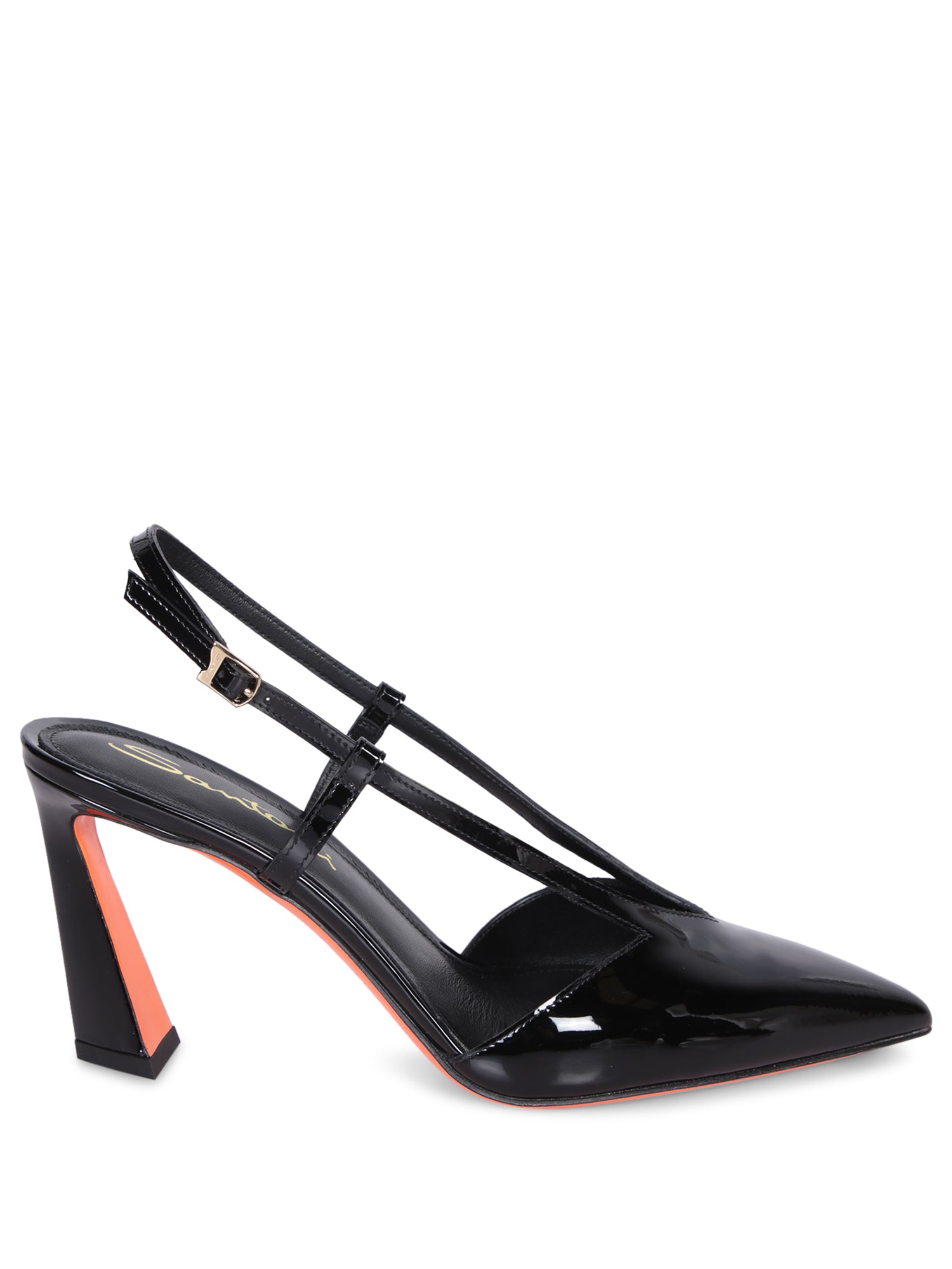 SANTONI 블랙 페이던트 레더 슬링백 Heels