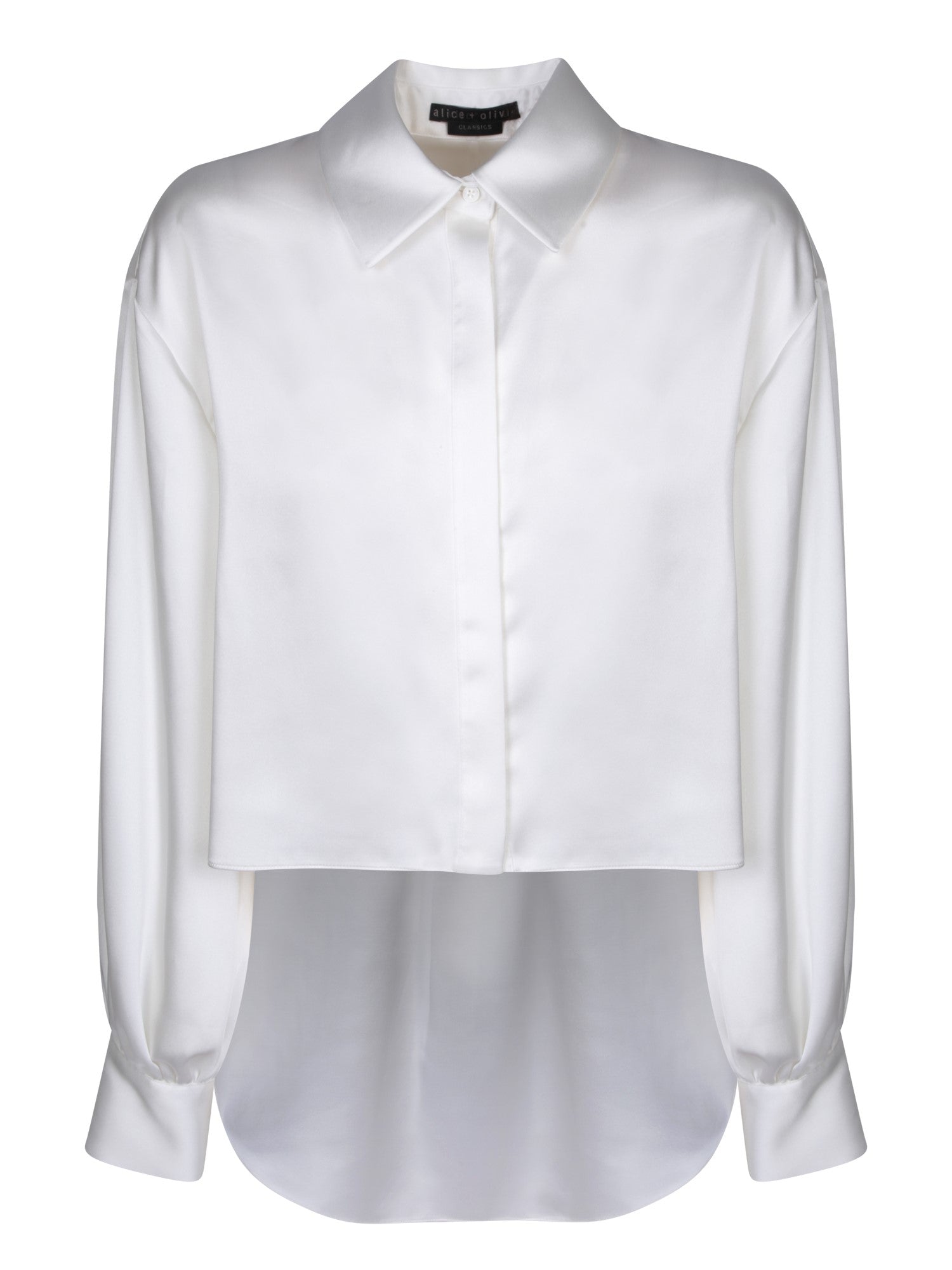 ALICE  OLIVIA 화이트 비대칭 샤틴 셔츠 Alice  Olivia