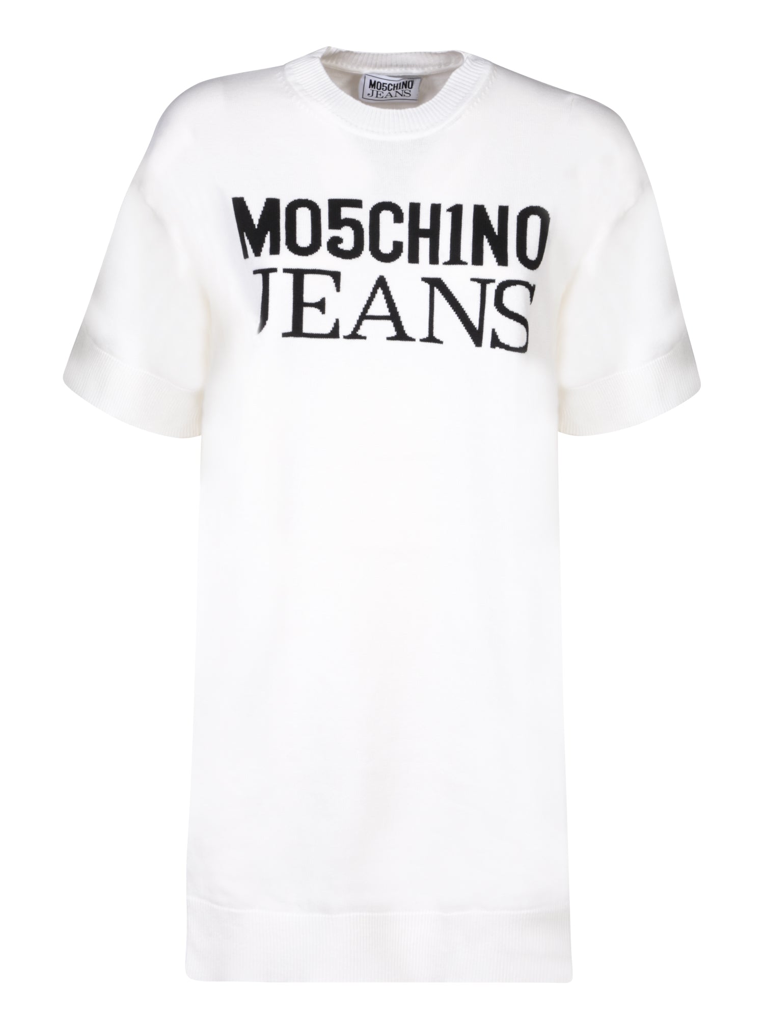 MOSCHINO 진 로고 티셔츠 드레스 블랙 and 화이트 코튼
