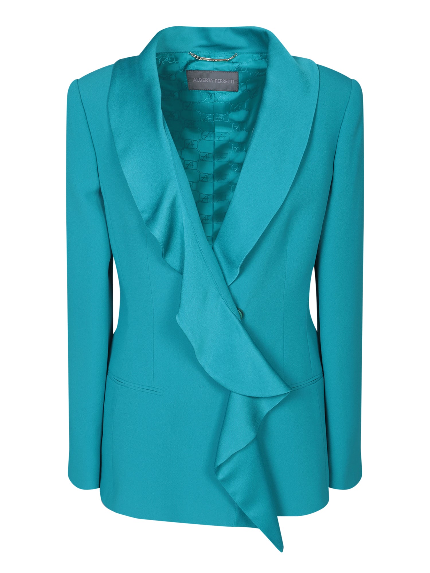 ALBERTA FERRETTI Rouche Enver 샤틴 터쿼이즈 자켓