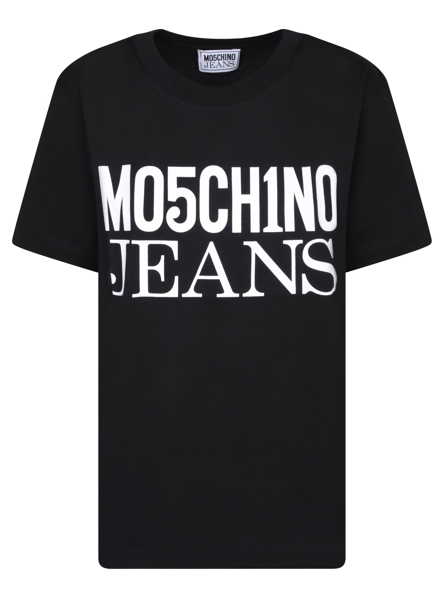 MOSCHINO 진 블랙 코튼 로고 티셔츠