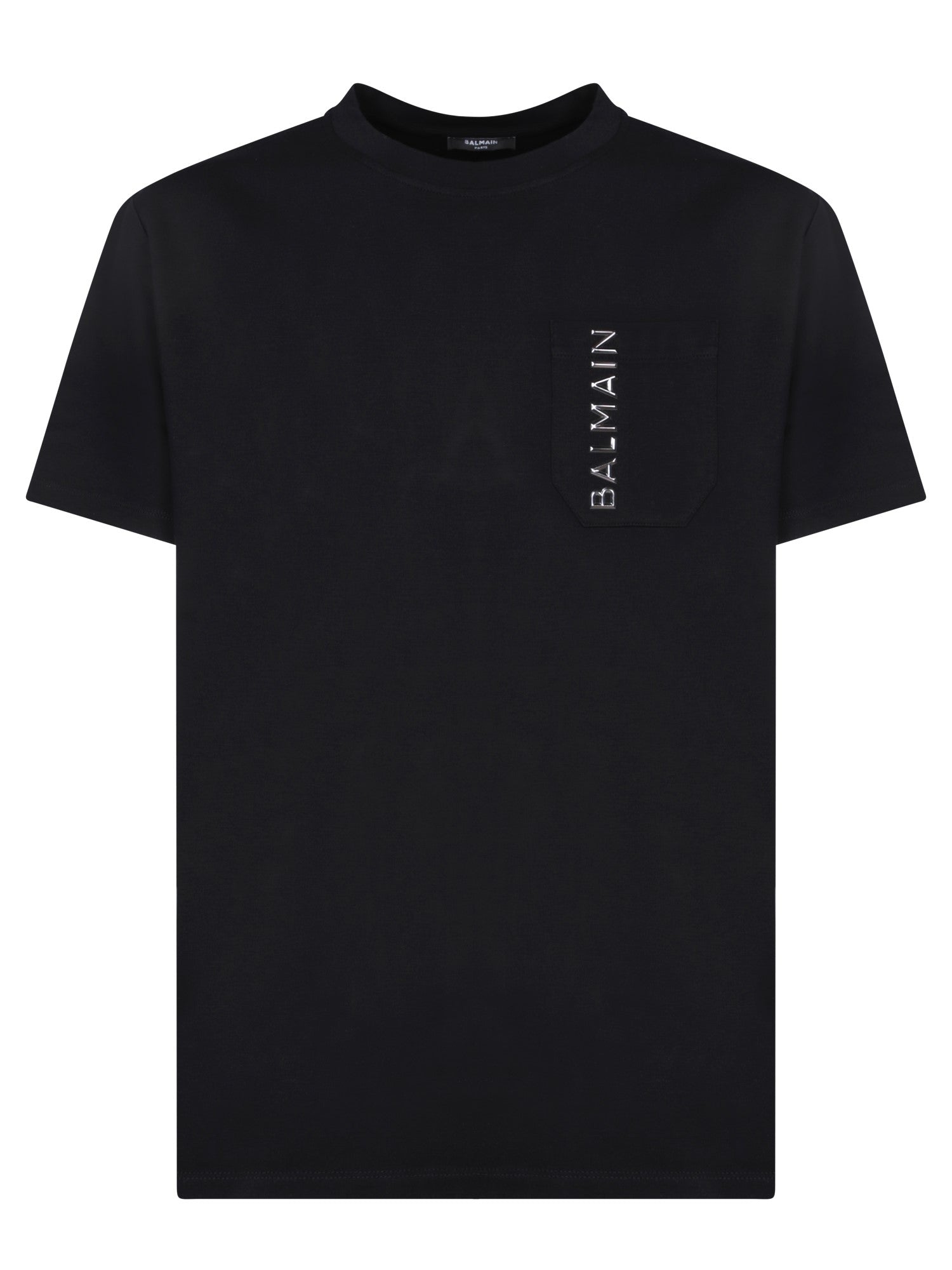 BALMAIN 블랙 라미네이트 로고 티셔츠