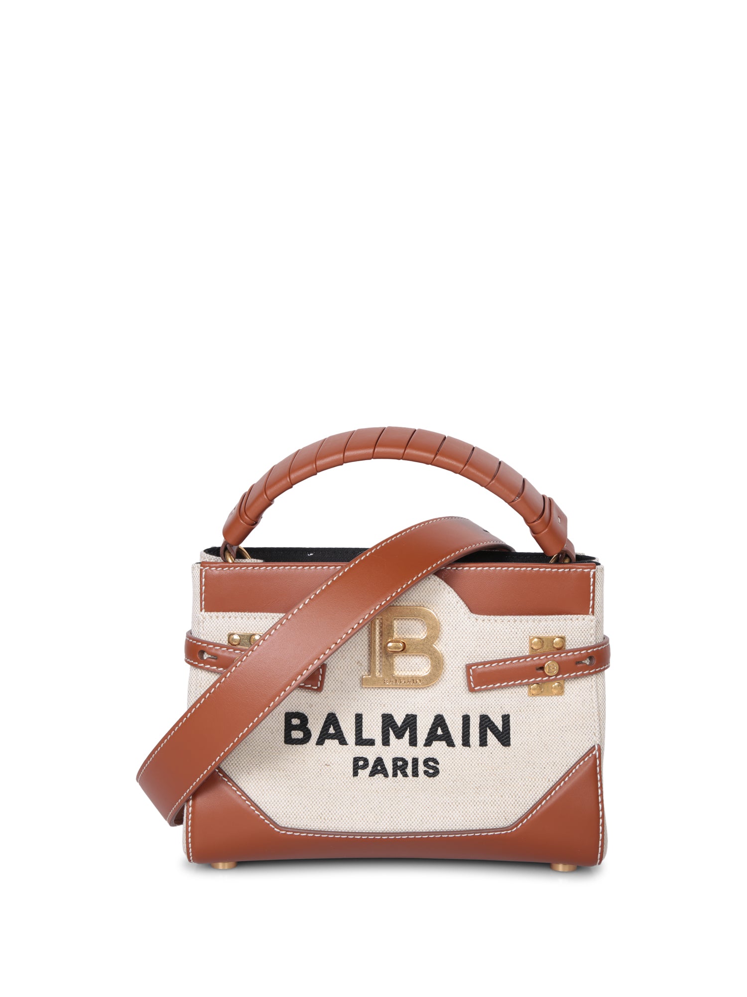BALMAIN Bbuzz 탑 Han 브라운 백 in Natural 캔버스
