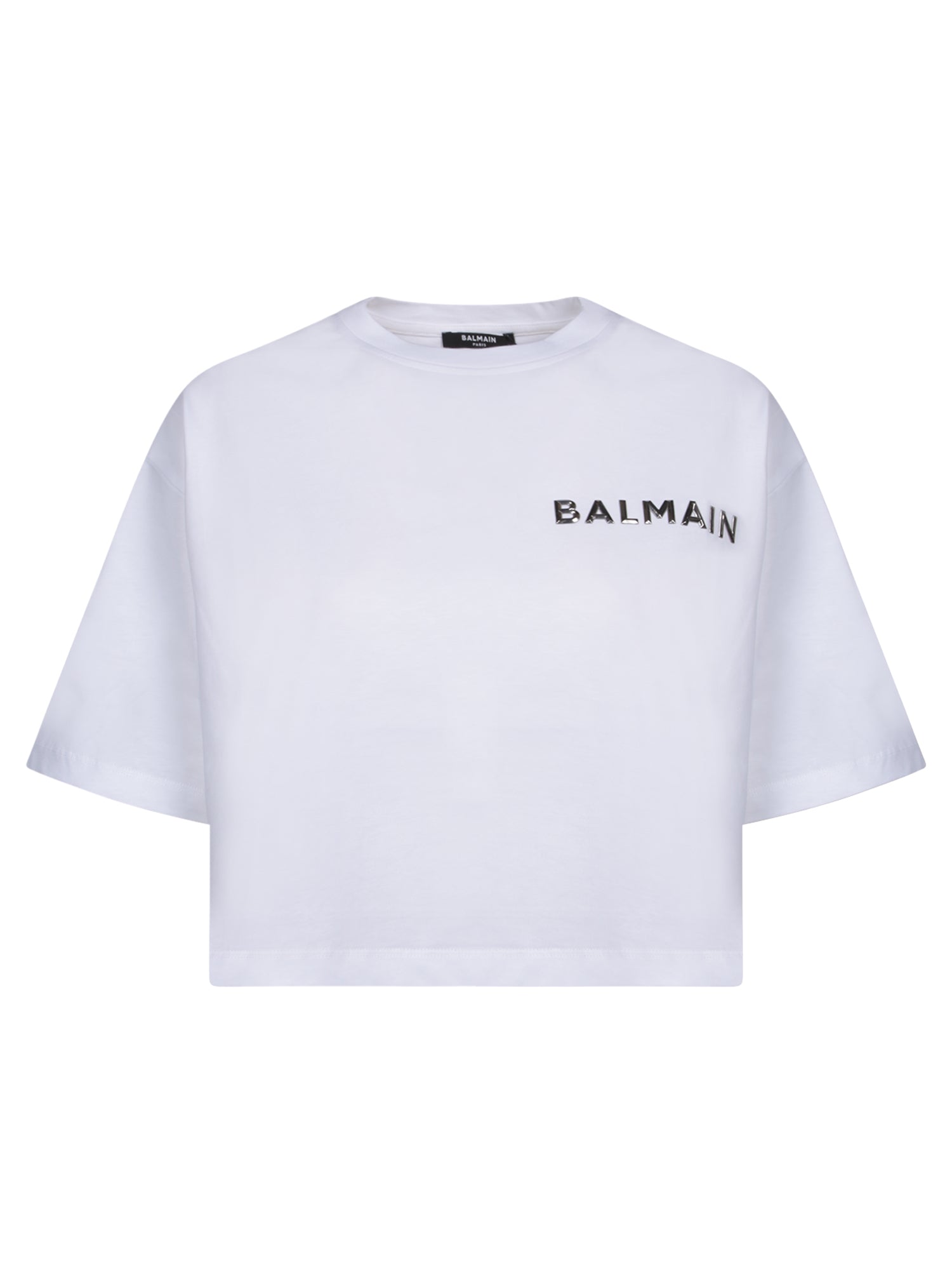 BALMAIN 화이트 라미네이트 로고 티셔츠