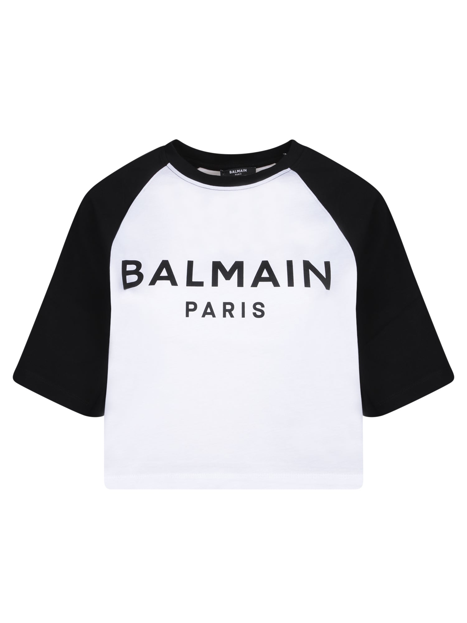 BALMAIN 블랙 and 화이트 래글런 크롭 티셔츠