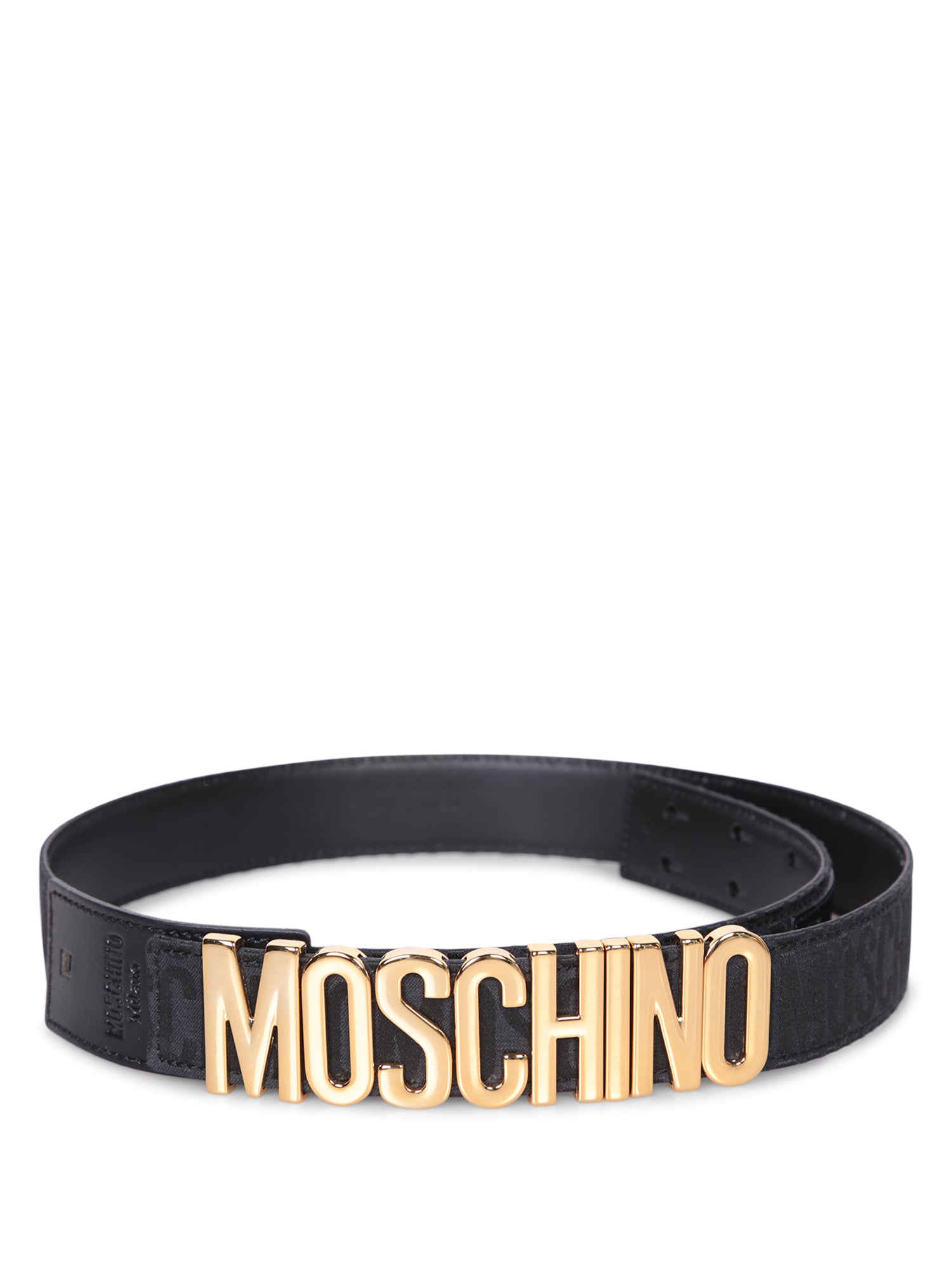 MOSCHINO 블랙 and 골드 로고 벨트