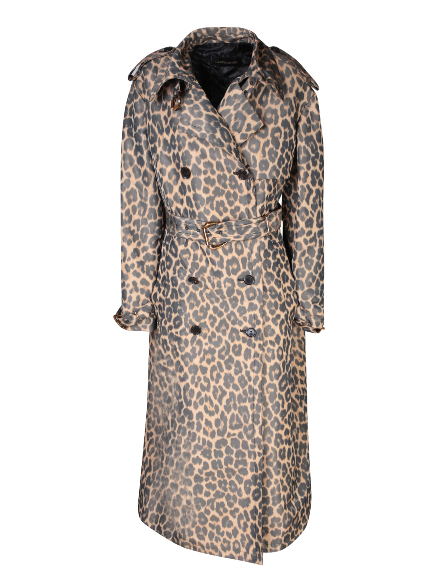 ROBERTO CAVALLI 베이지 블랙 레오파드 Taffeta 트렌치