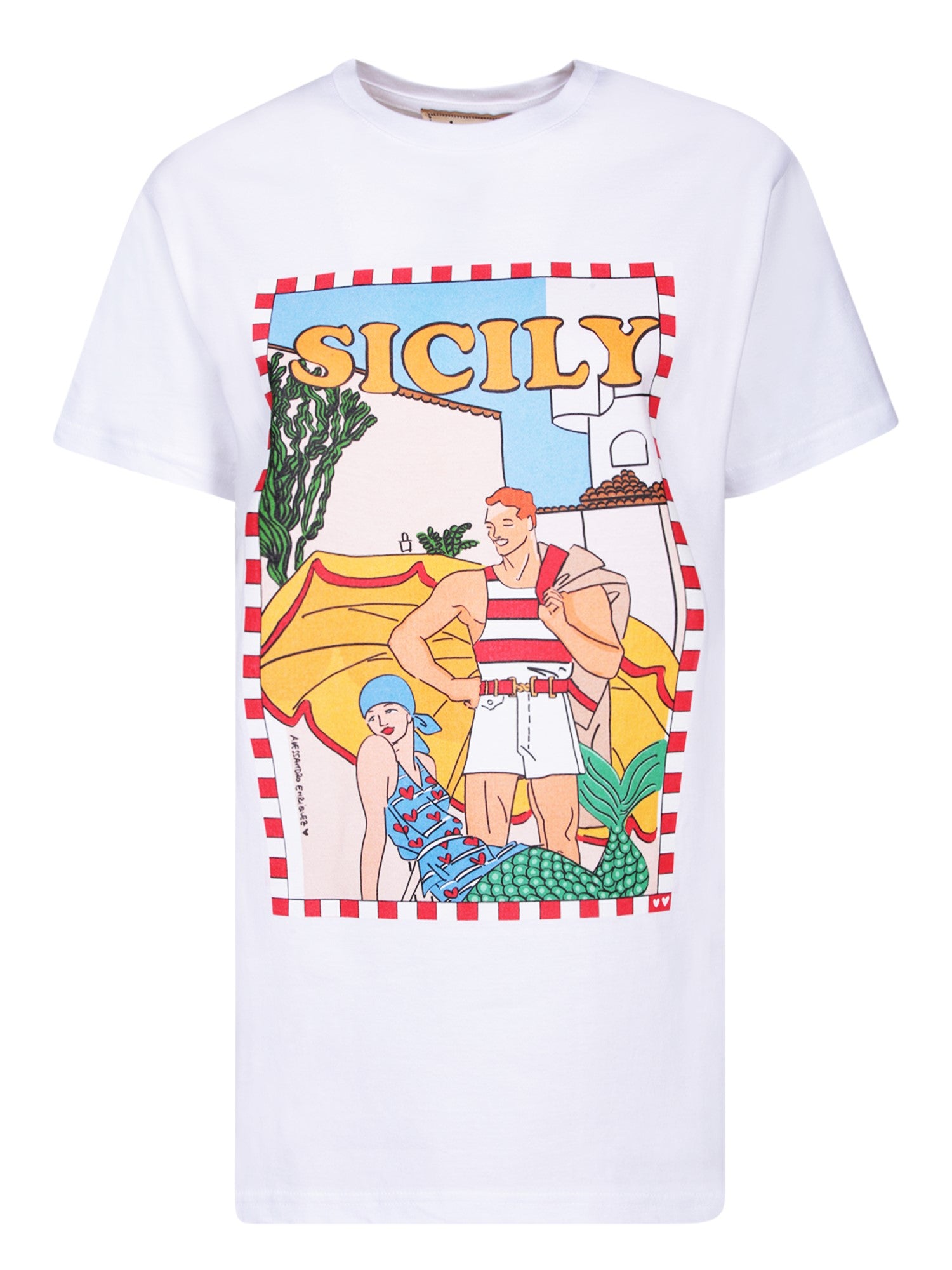 ALESSANDRO ENRIQUEZ Sicily 코튼 티셔츠 블랙 and 화이트