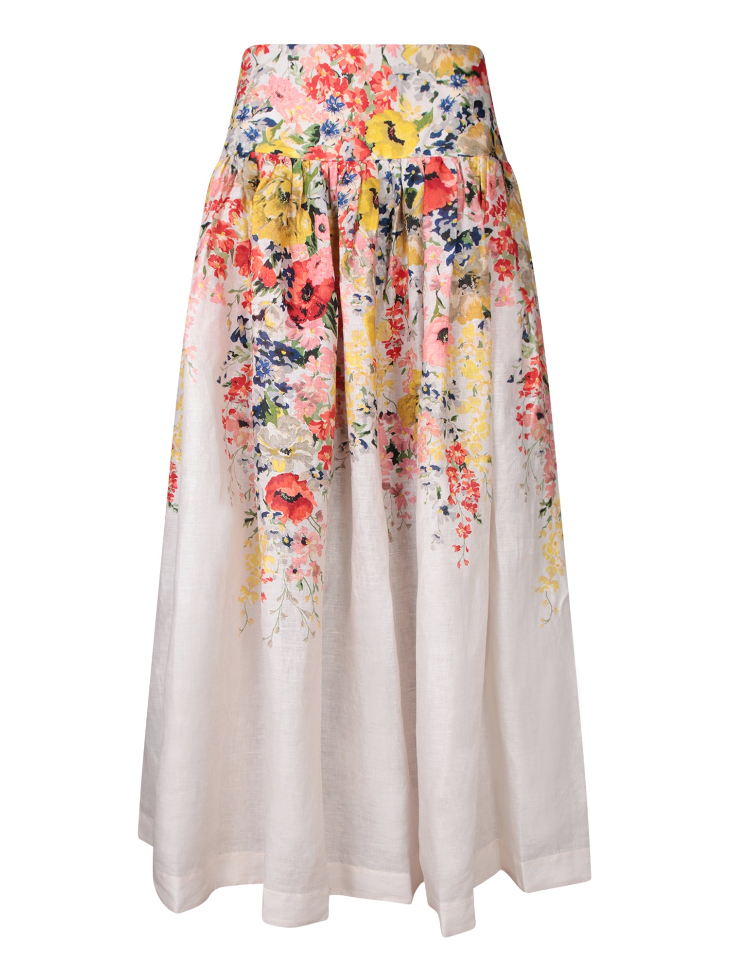 ZIMMERMANN 아이보리 플로랄 린넨 미디 스커트