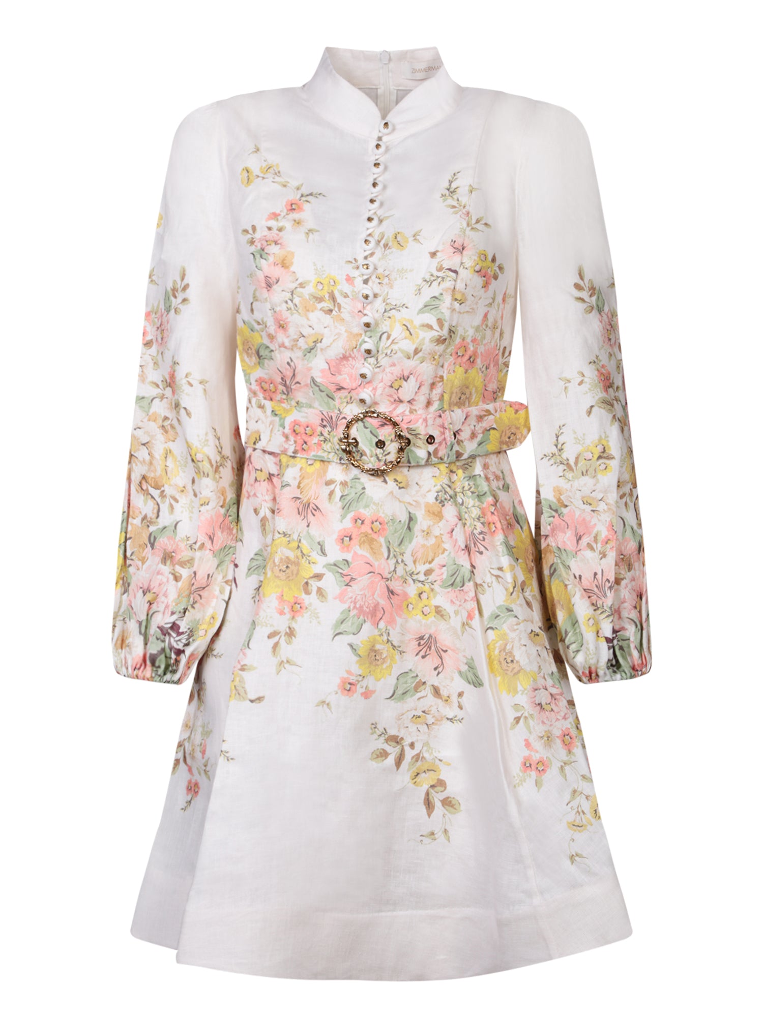 ZIMMERMANN Coral 아이보리 플로랄 린넨 미니 드레스