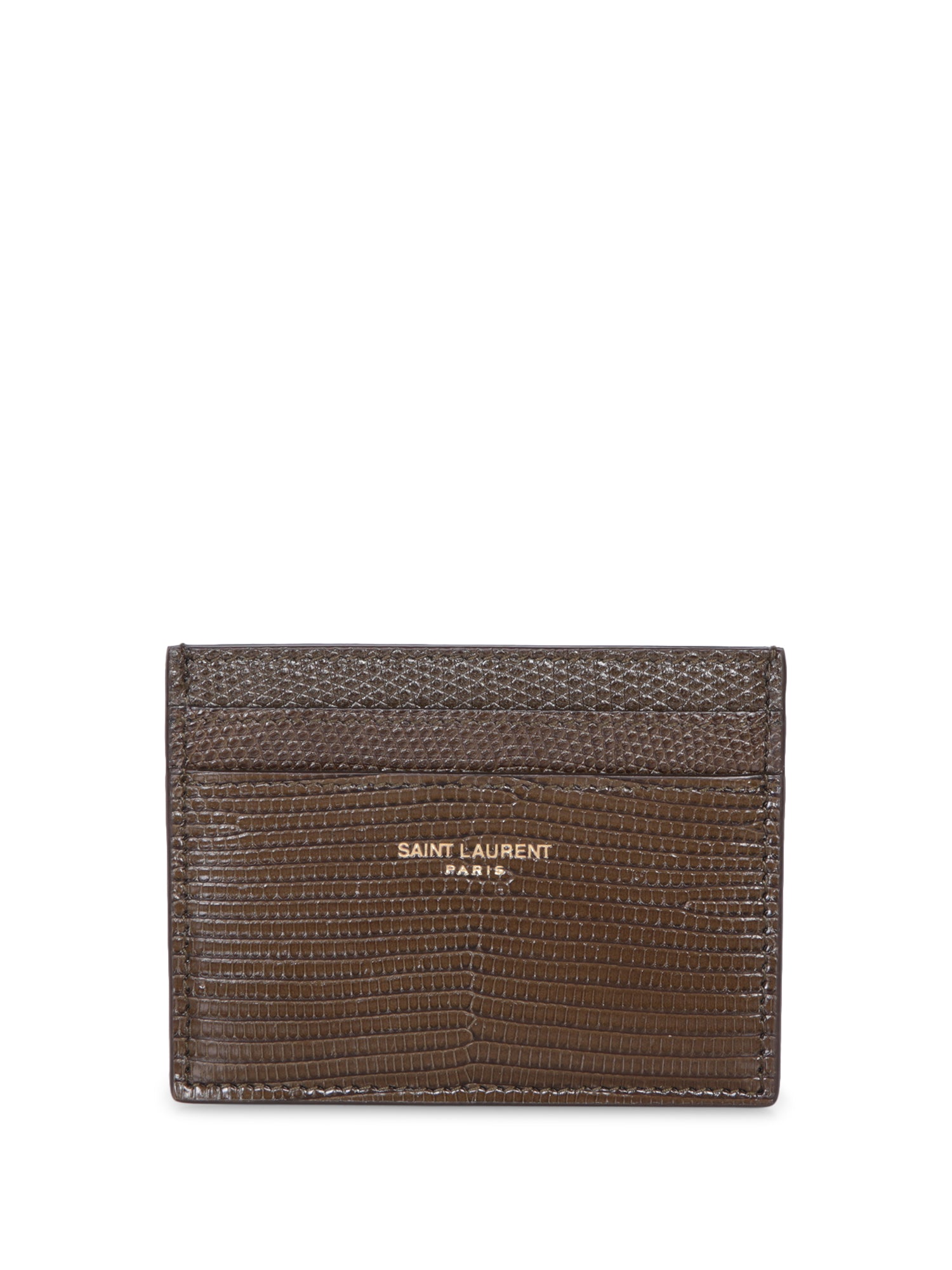 SAINT LAURENT 브라운 크로크다일 레더 카드 홀더
