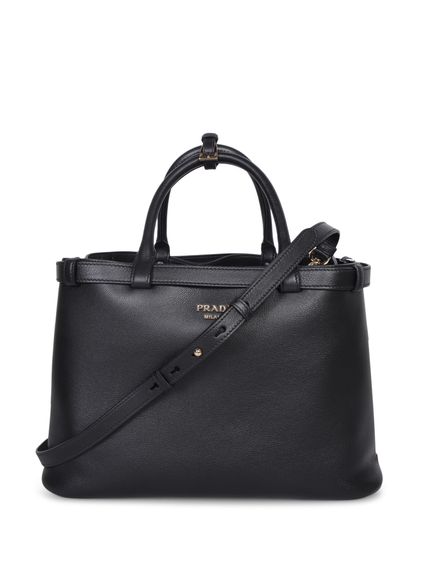 PRADA 미디엄 버클 레더 백 블랙
