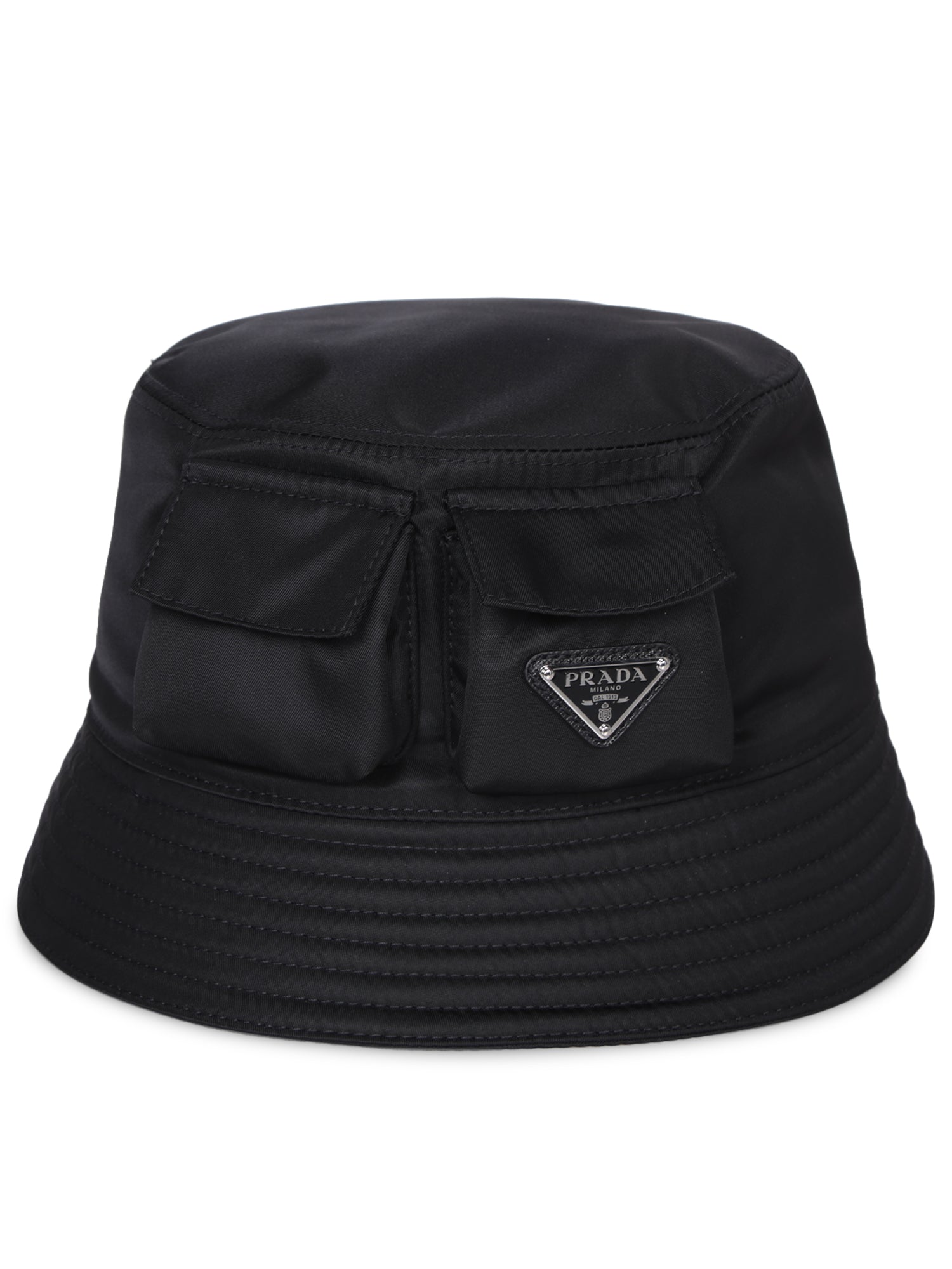 PRADA 블랙 포켓 로고 버킷 모자