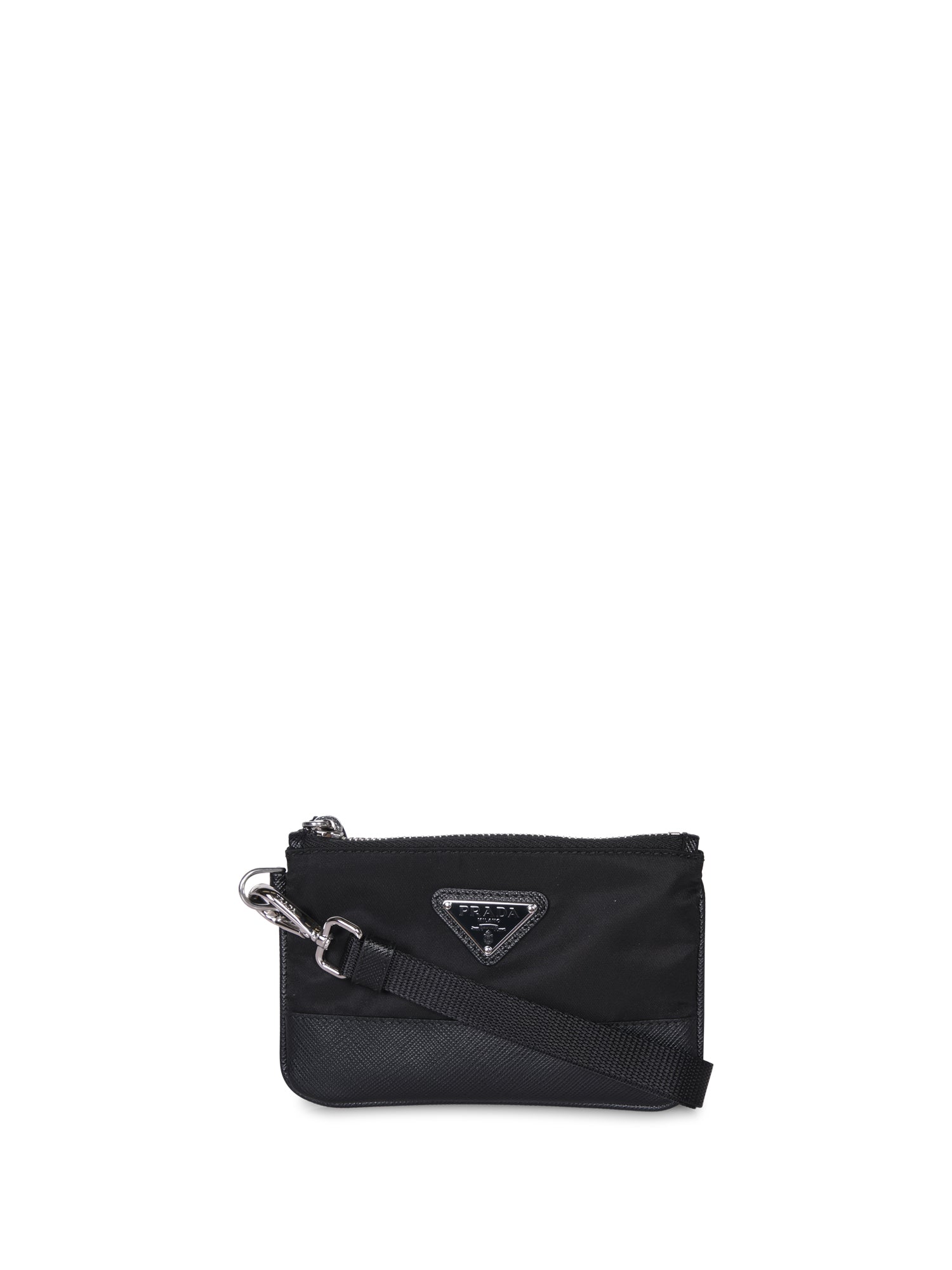 PRADA 사피아노 레더 로고 지갑 in 블랙