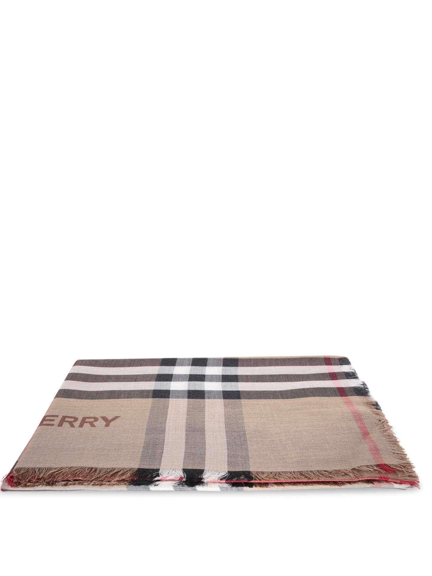 BURBERRY 베이지 체크 울 실크 스카프