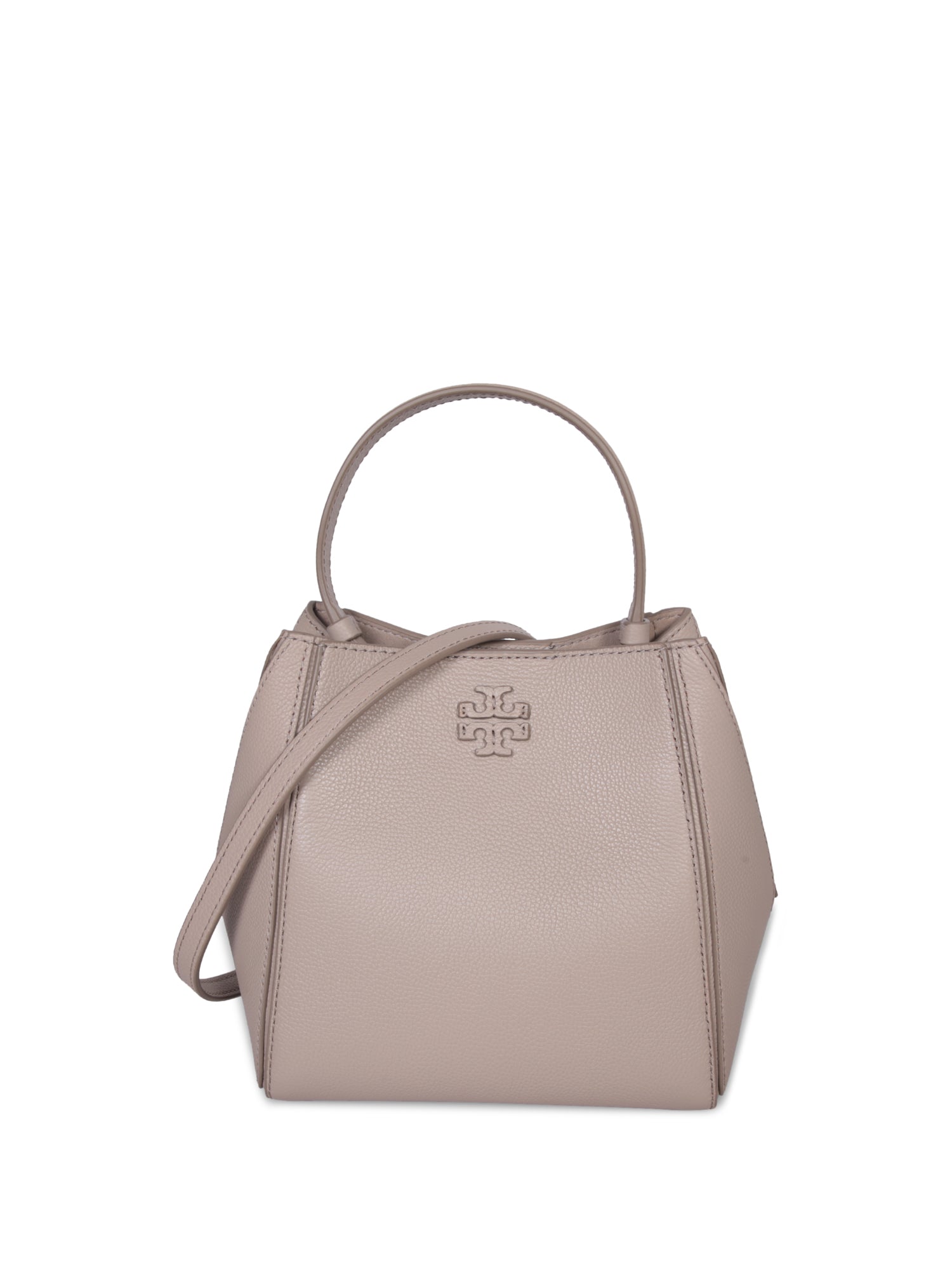 TORY BURCH McGraw 스몰 베이지 레더 버킷 백