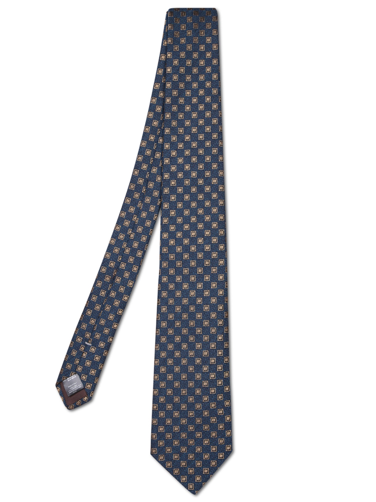 CANALI 8cm 블루 스퀘어 패턴 타이