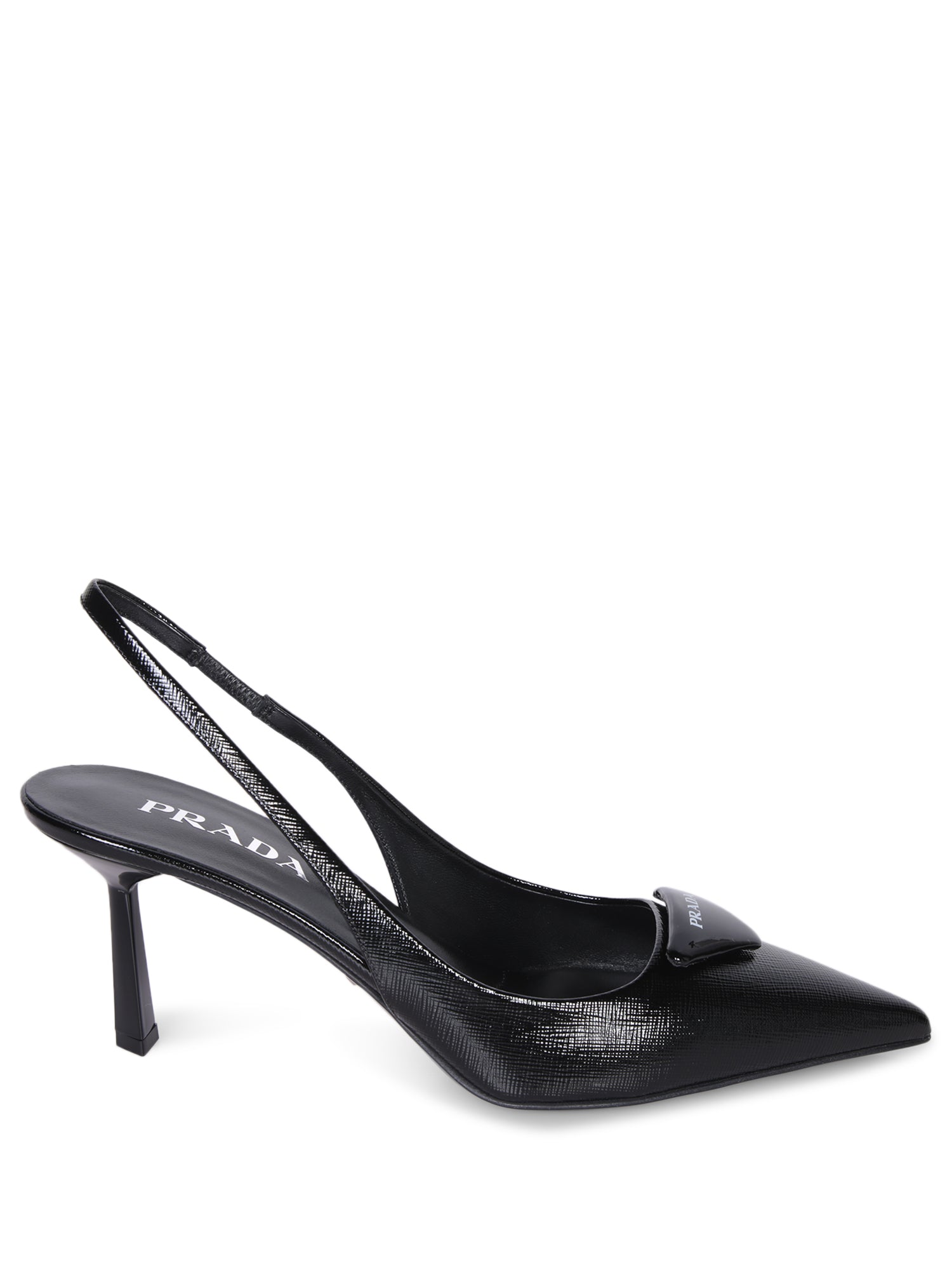PRADA 블랙 페이던트 레더 슬링백 Heels