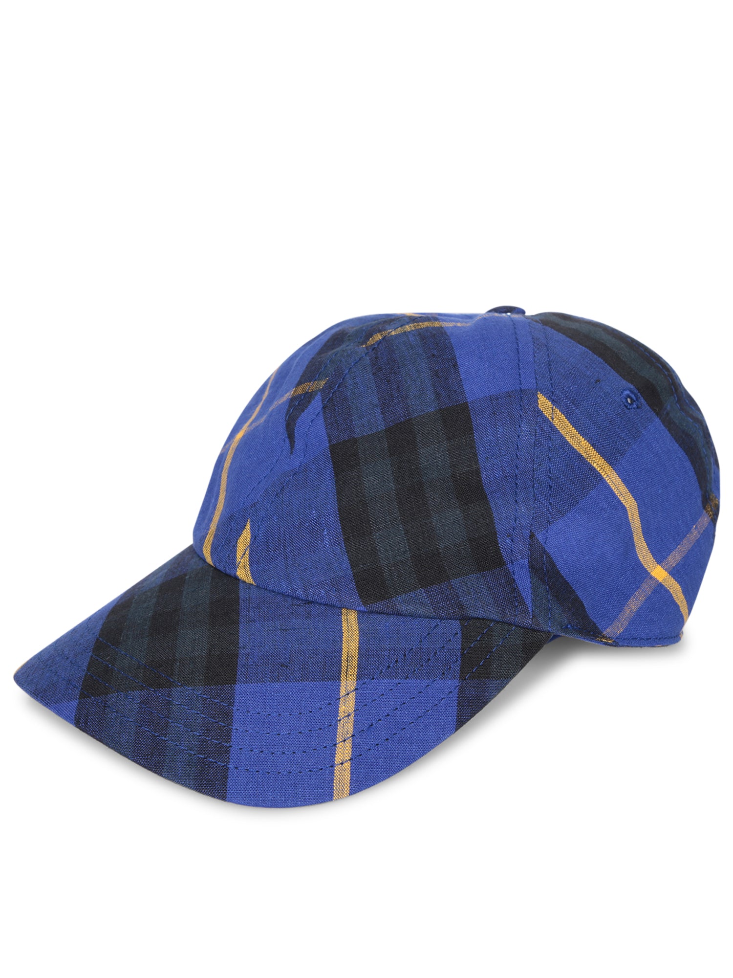 BURBERRY 블루 체크 린넨 베이스볼 캡