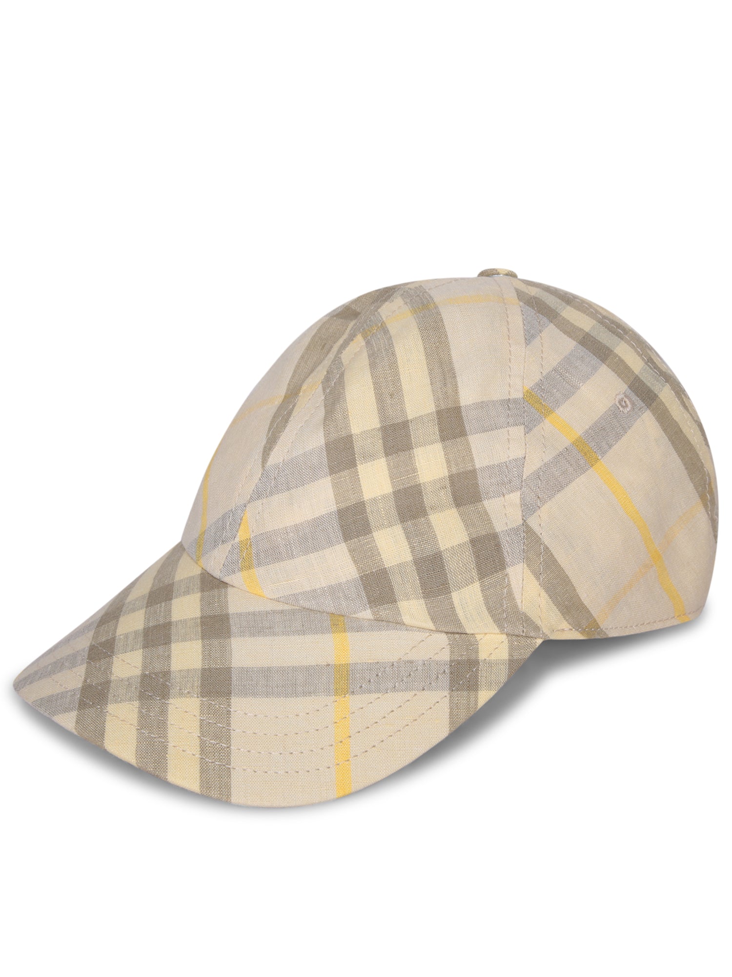 BURBERRY 베이지 체크 린넨 베이스볼 캡