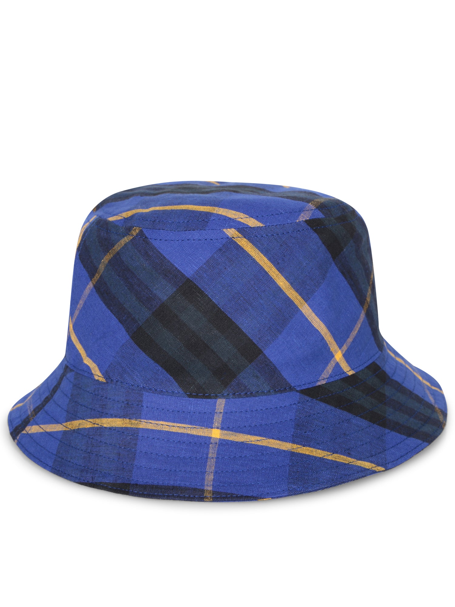 BURBERRY 블루 체크 린넨 버킷 모자
