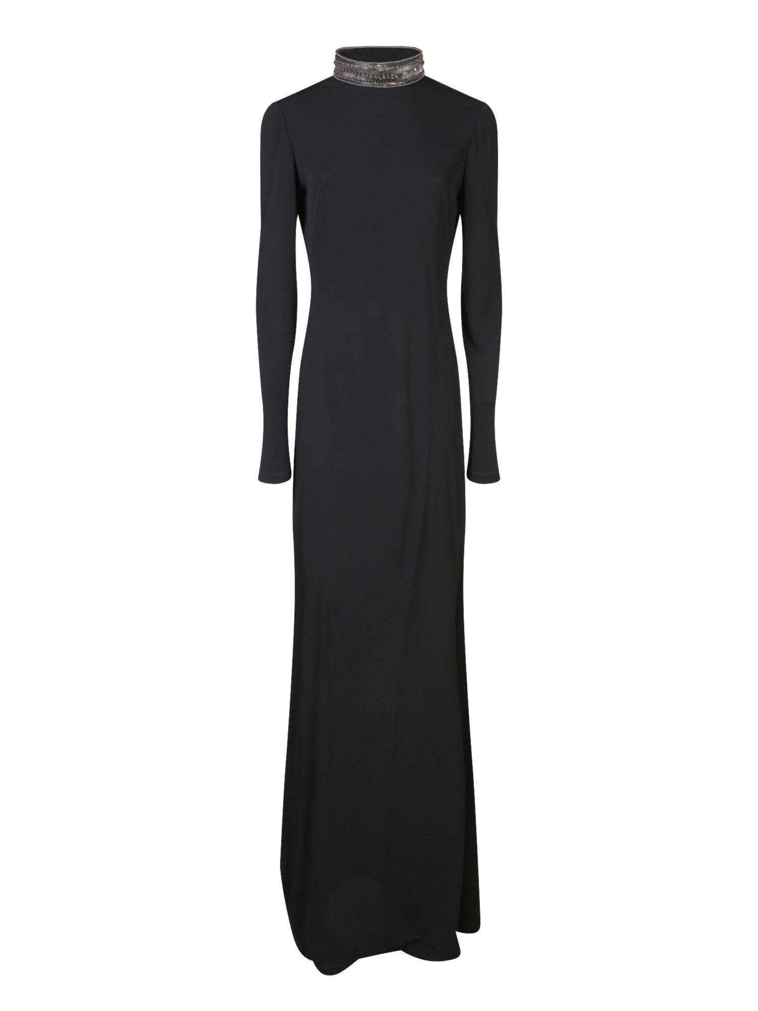 ALBERTA FERRETTI 롱 슬리브 카라 드레스 in 블랙 오간자
