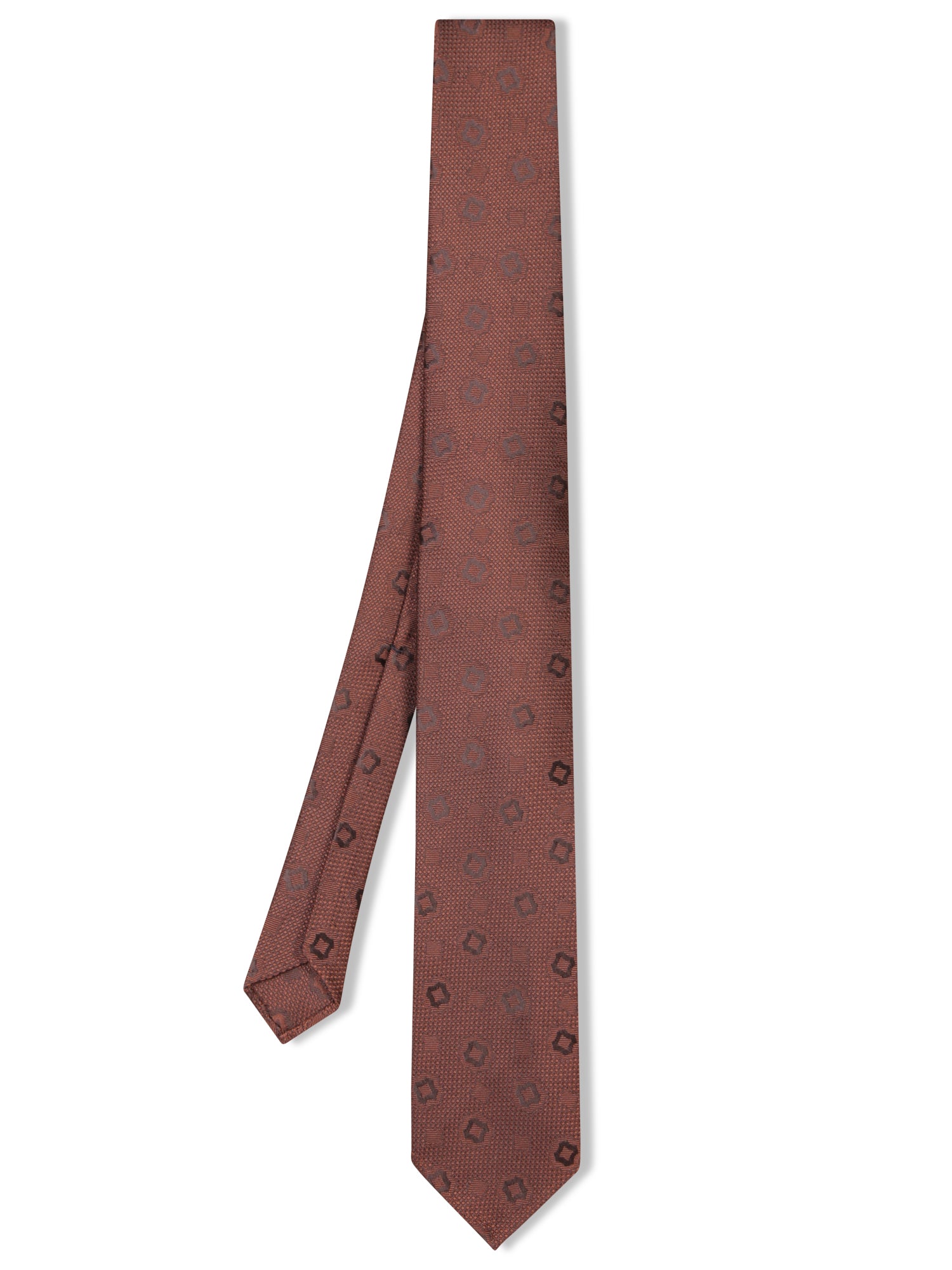 LARDINI 7cm 페이즐리 패턴 실크 브라운 타이