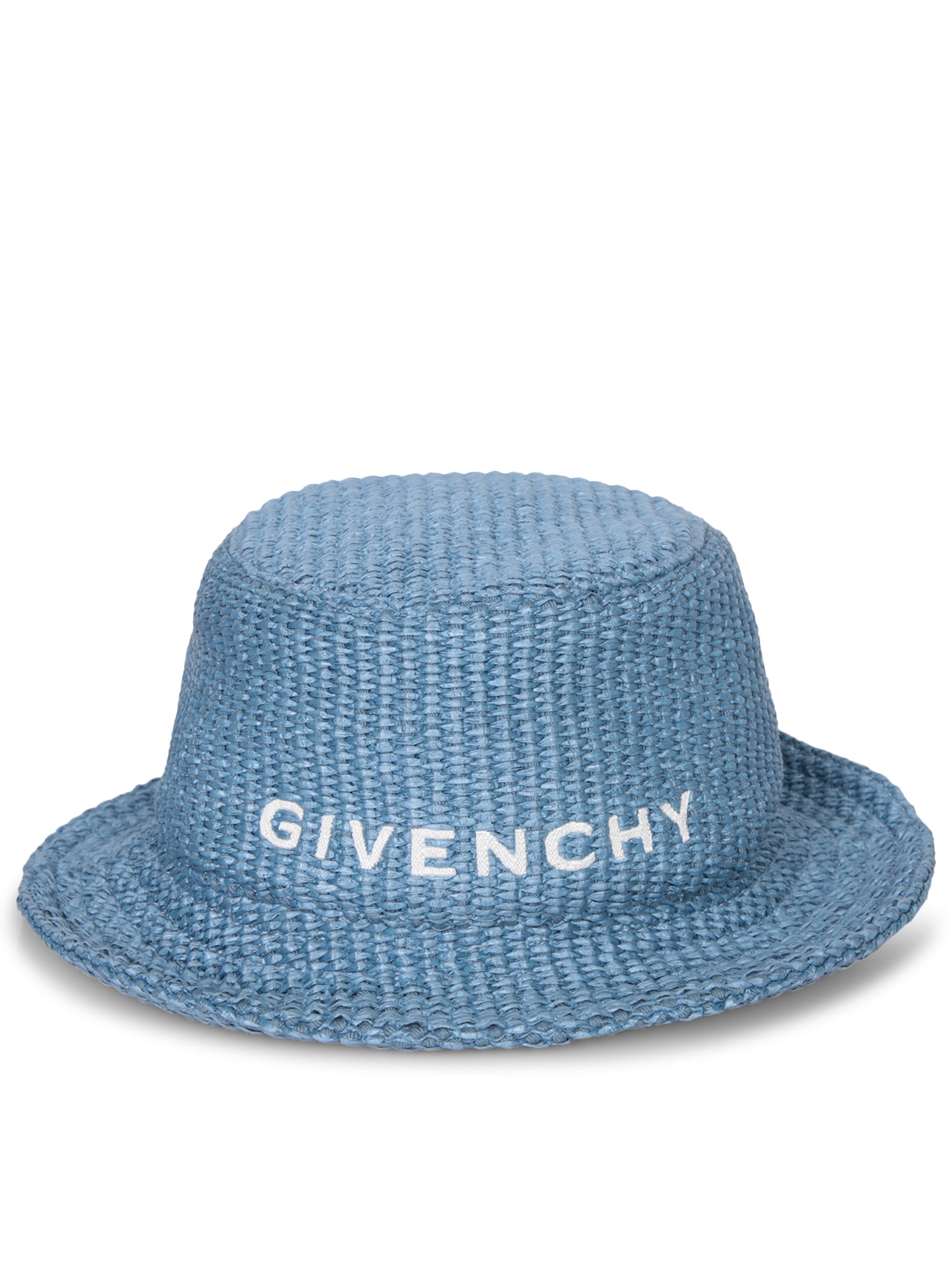 GIVENCHY 라이트 블루 라피아 로고 버킷 모자