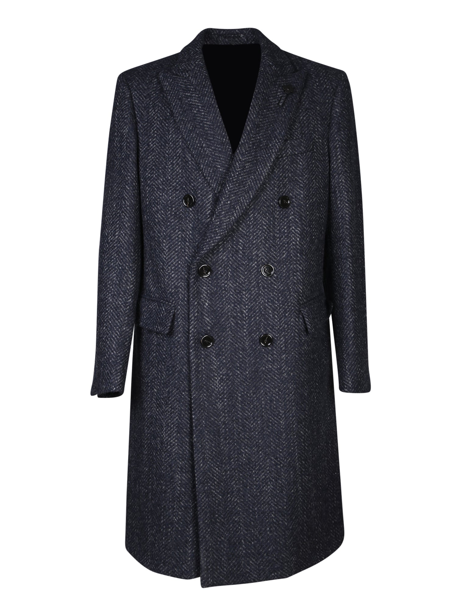 LARDINI GreyBlue 헤링본 더블 브레스티드 코트