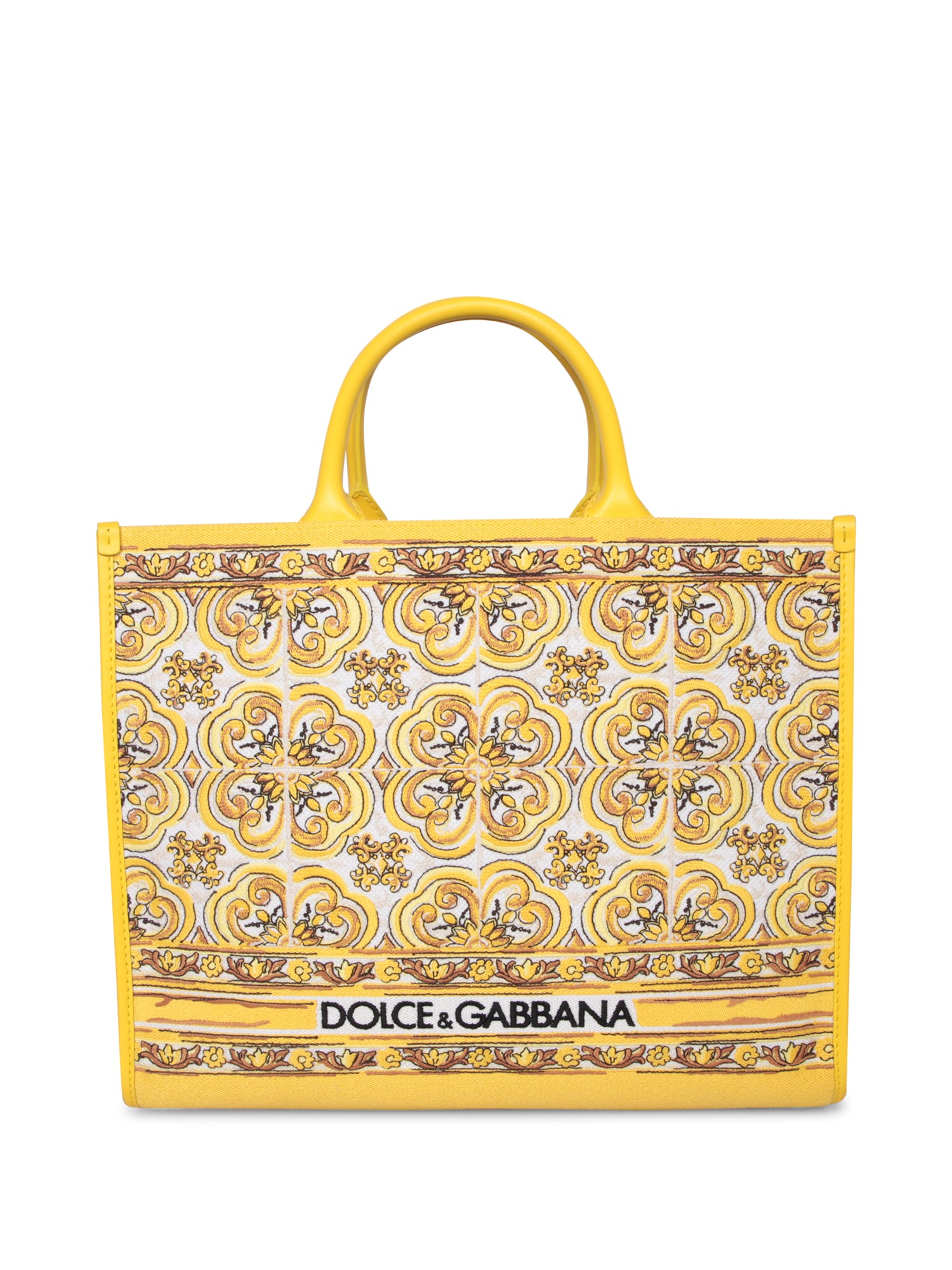 DOLCE  GABBANA Azulejos 옐로 토트 백