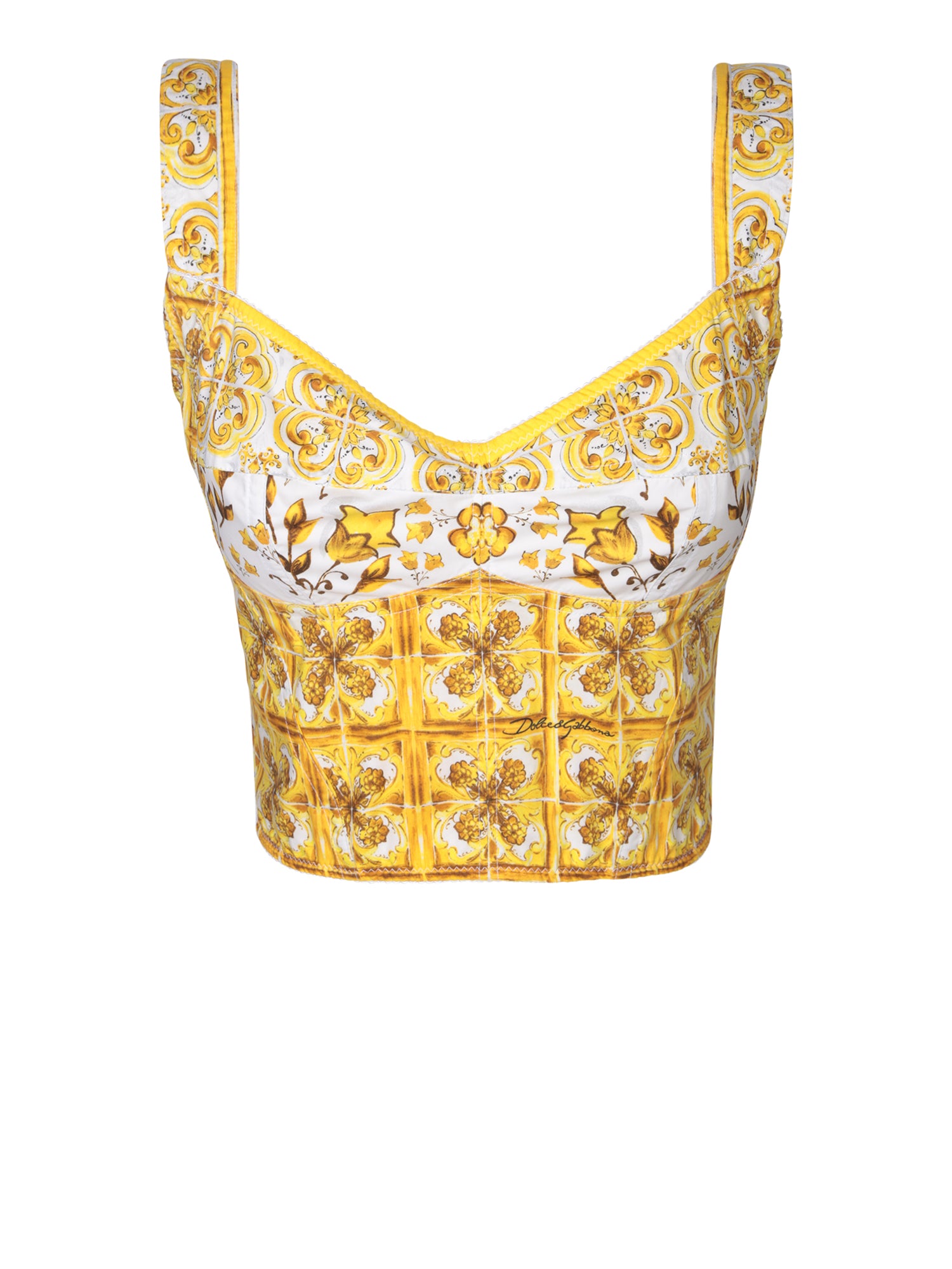 DOLCE  GABBANA 마욜리카 옐로 뷔스티에 탑