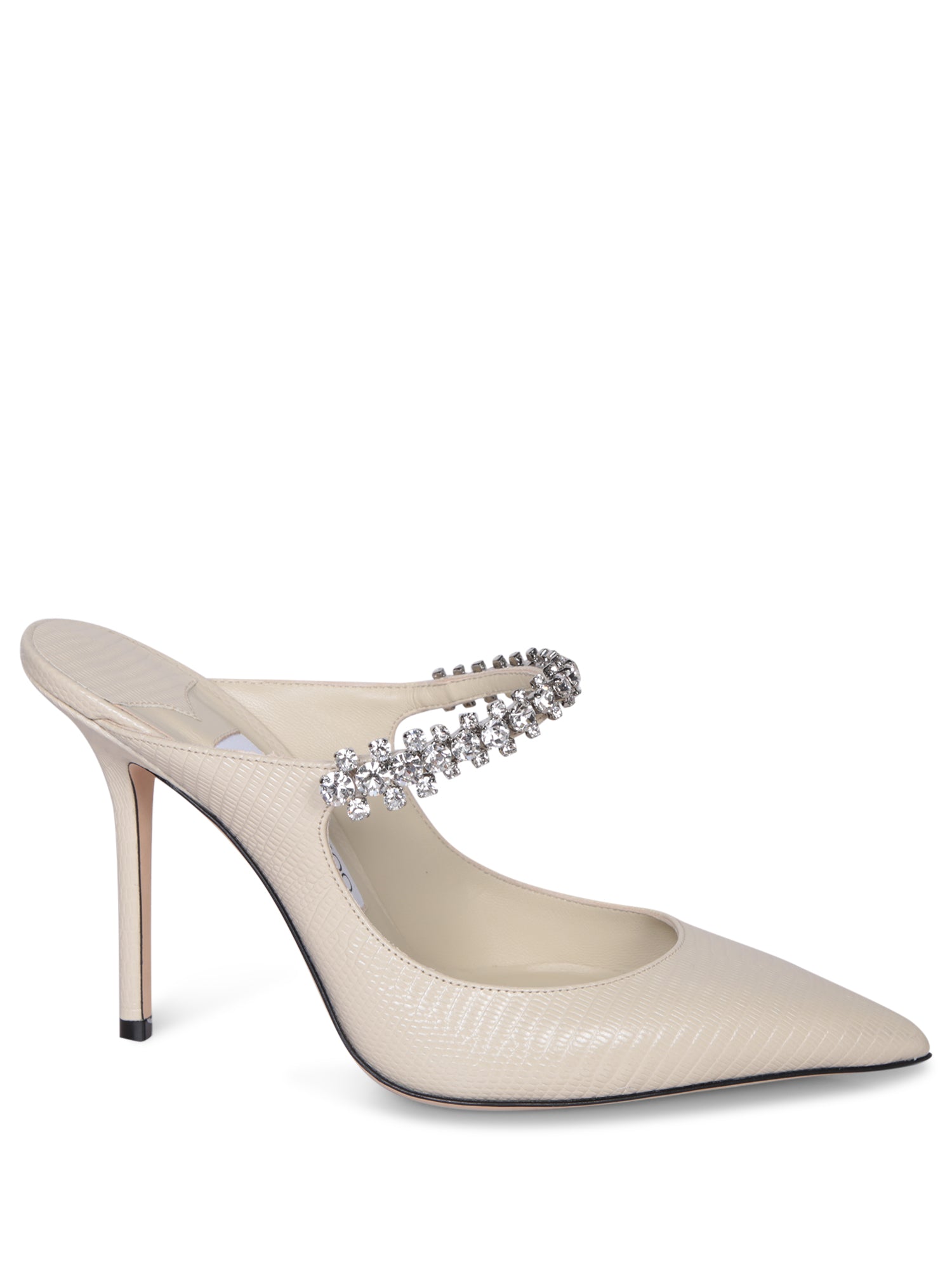 JIMMY CHOO 빙 100 크리스탈 뱀부 뮬 베이지