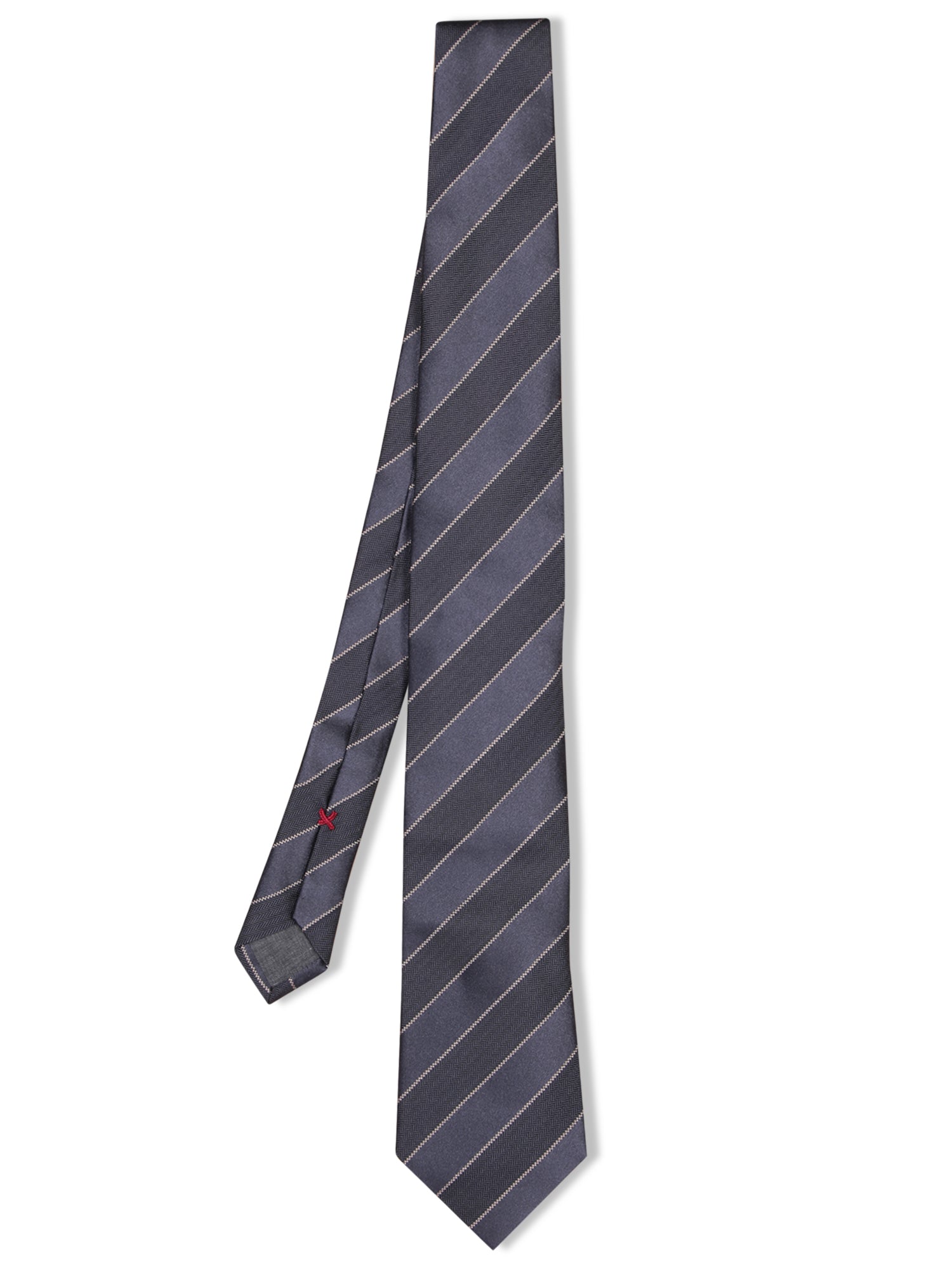 BRUNELLO CUCINELLI 다크 그레이 실크 쉐브론 타이