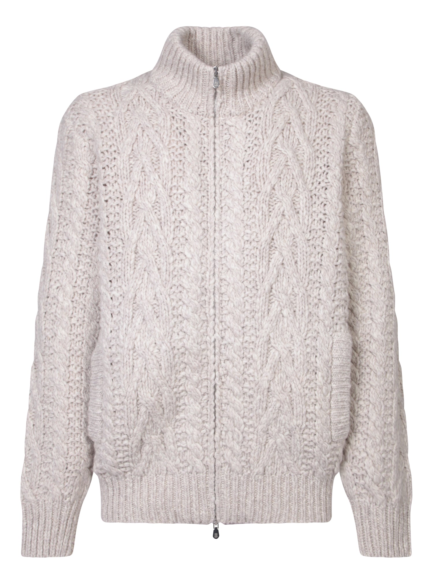 BRUNELLO CUCINELLI 베이지 울 Braided 가디건